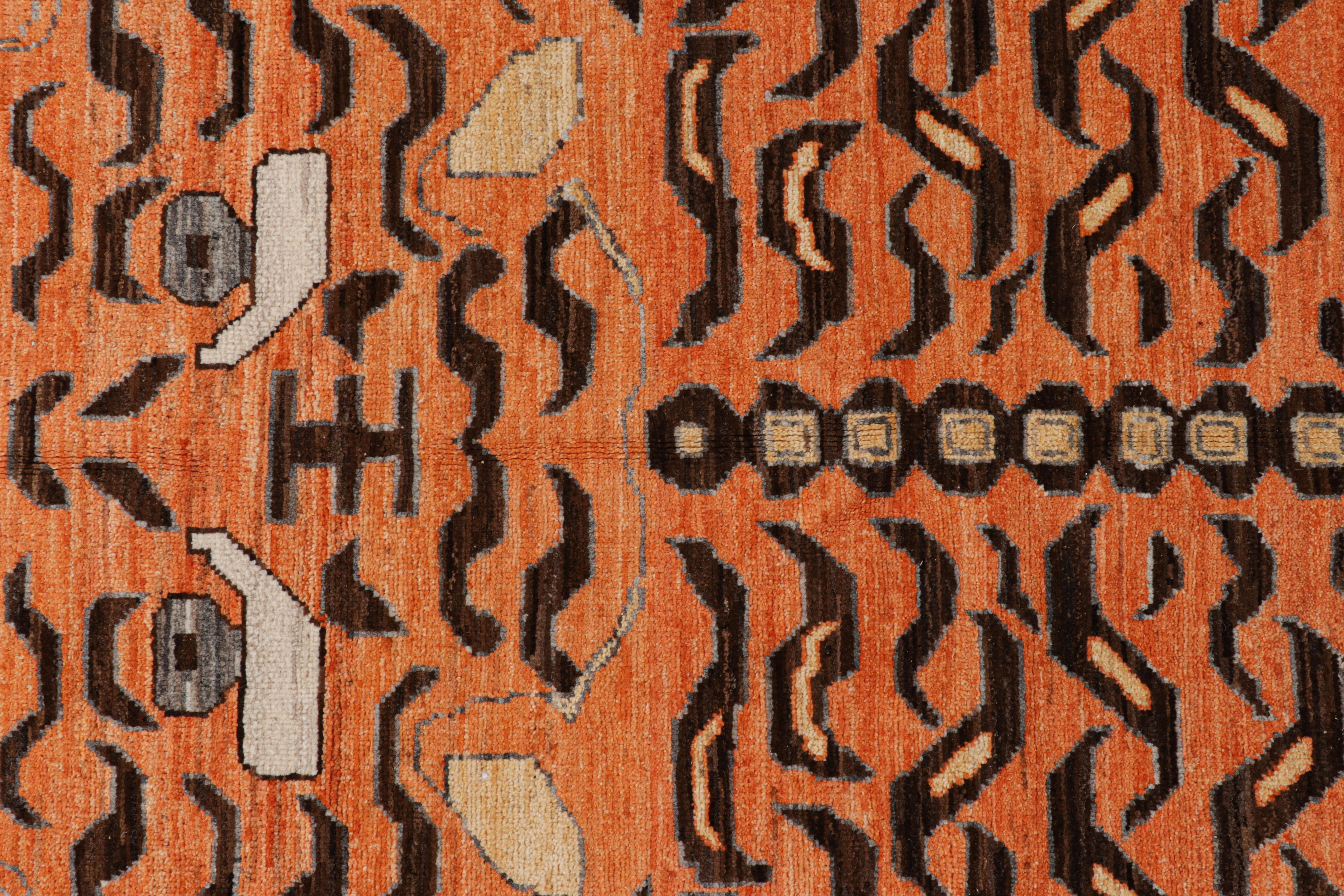 Modern Rug & Kilim’s Contemporary Tiger Rug in Gold with Brown and Orange Pictorial For Sale
