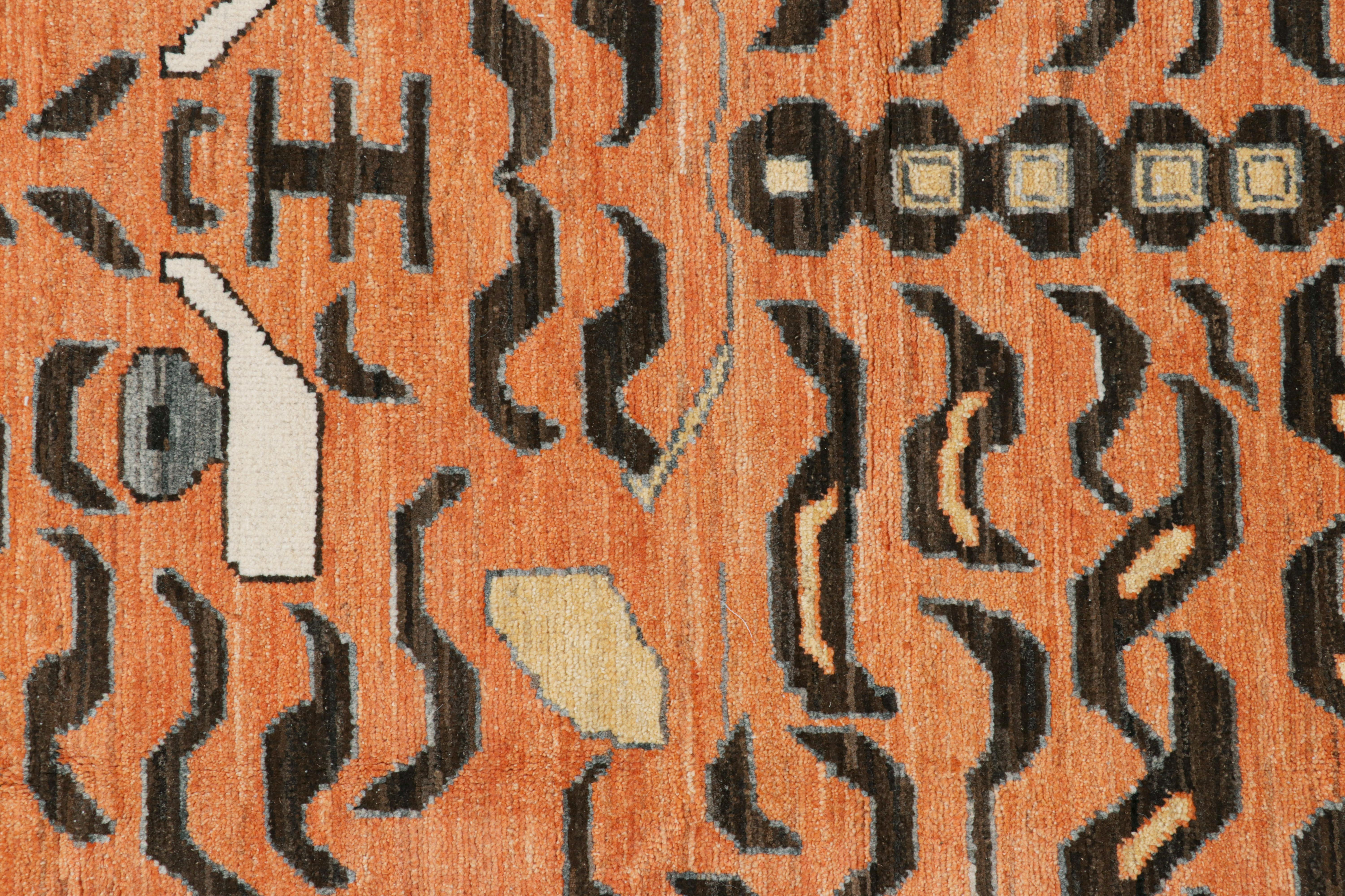 Modern Rug & Kilim’s Contemporary Tiger Rug in Gold with Brown and Orange Pictorial For Sale
