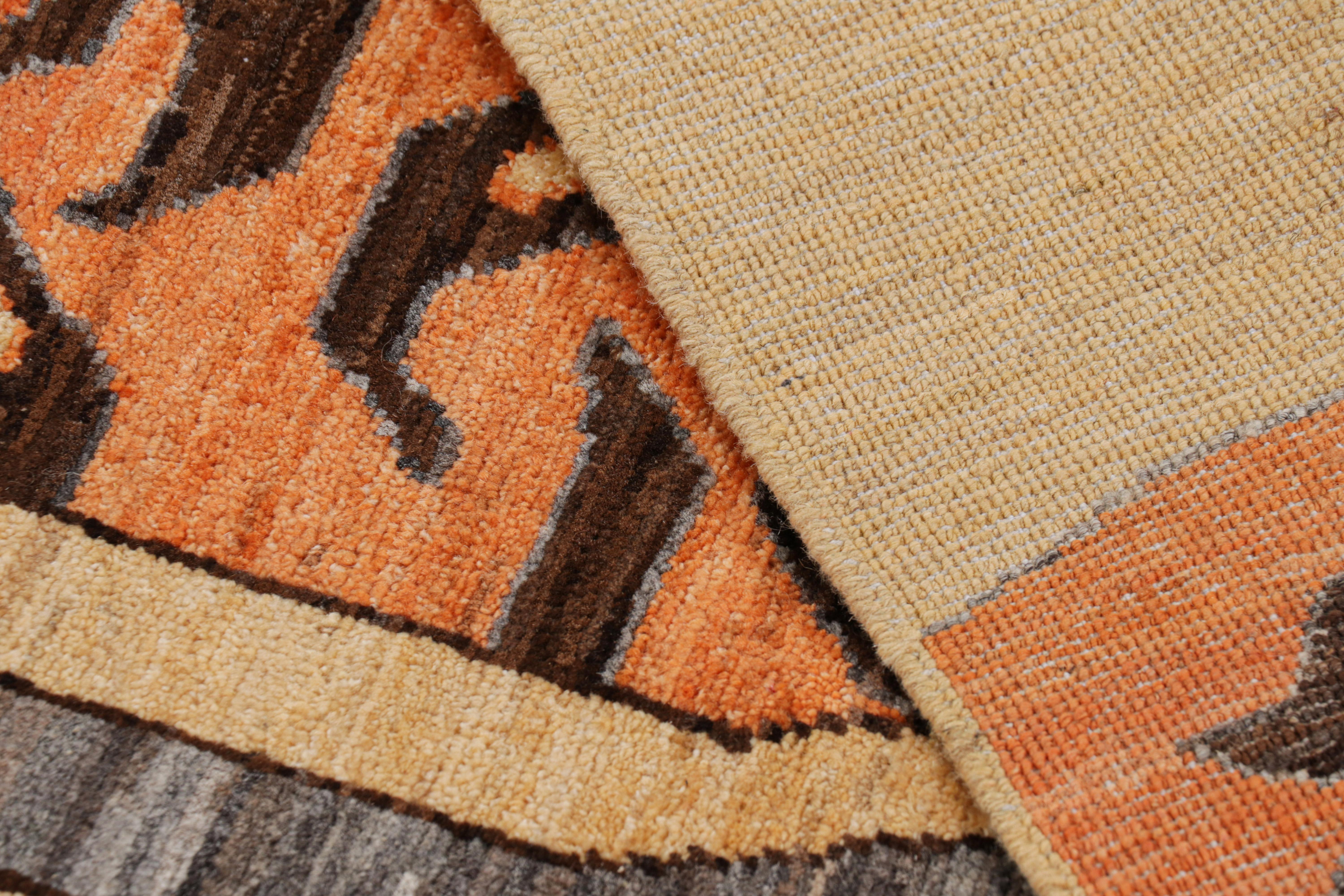 Wool Rug & Kilim’s Contemporary Tiger Rug in Gold with Brown and Orange Pictorial For Sale