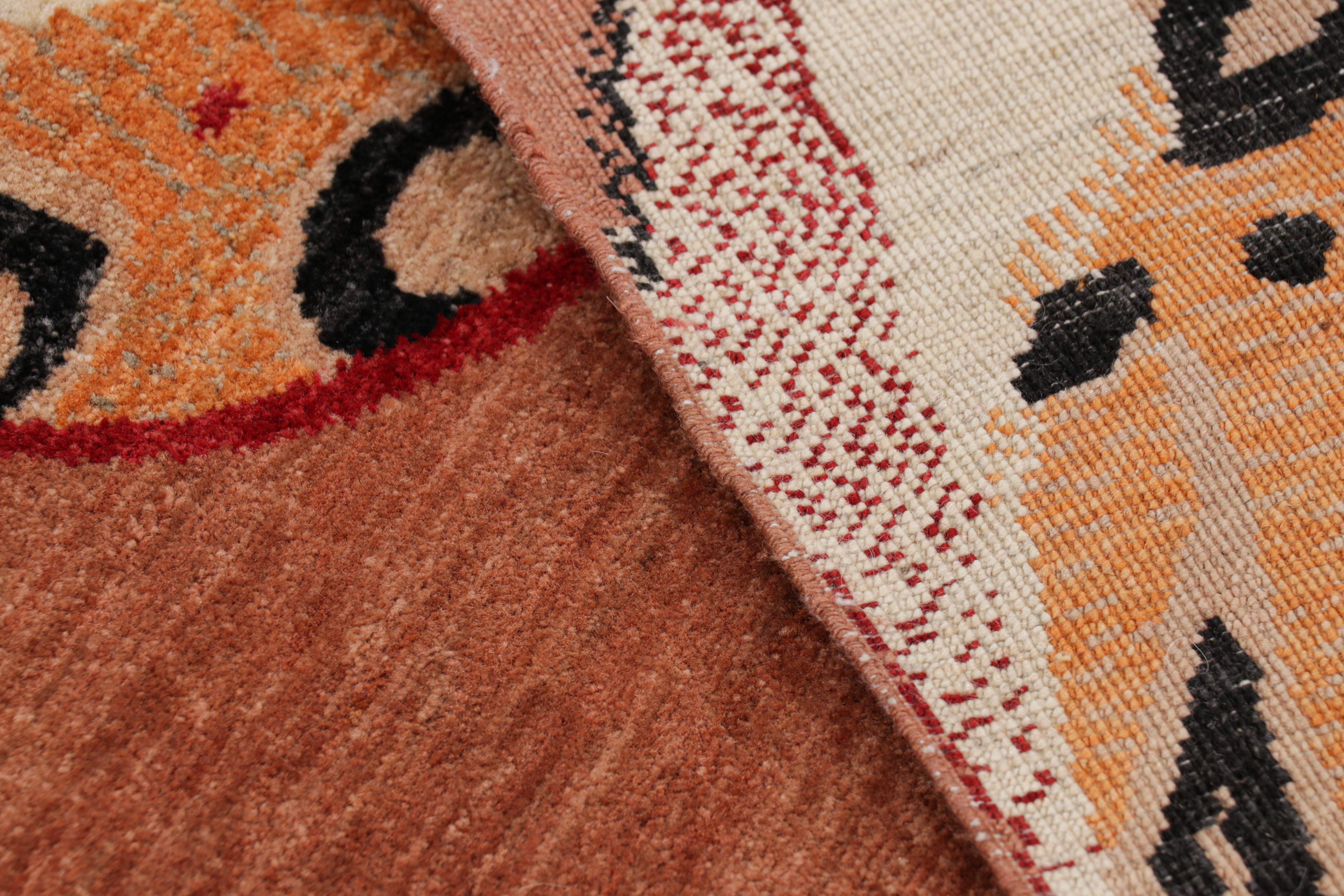 Wool Rug & Kilim’s Contemporary Tiger Rug in Red with Black and Orange Pictorial For Sale