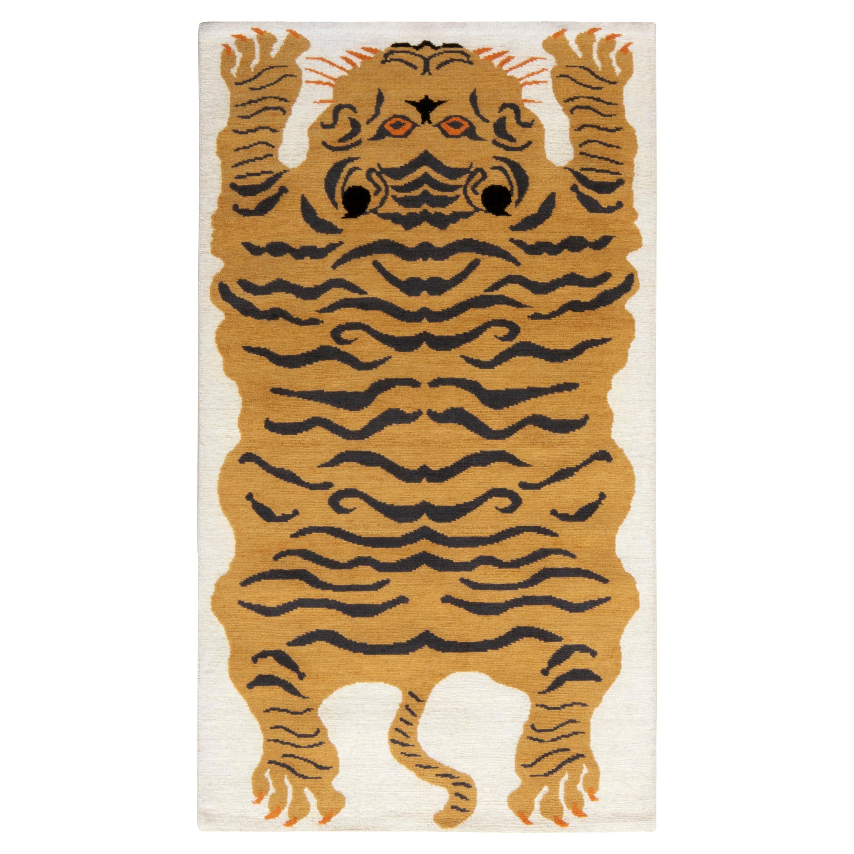 Tapis tigre contemporain de Rug & Kilim en motif pictural blanc et orange 4x6''6 en vente
