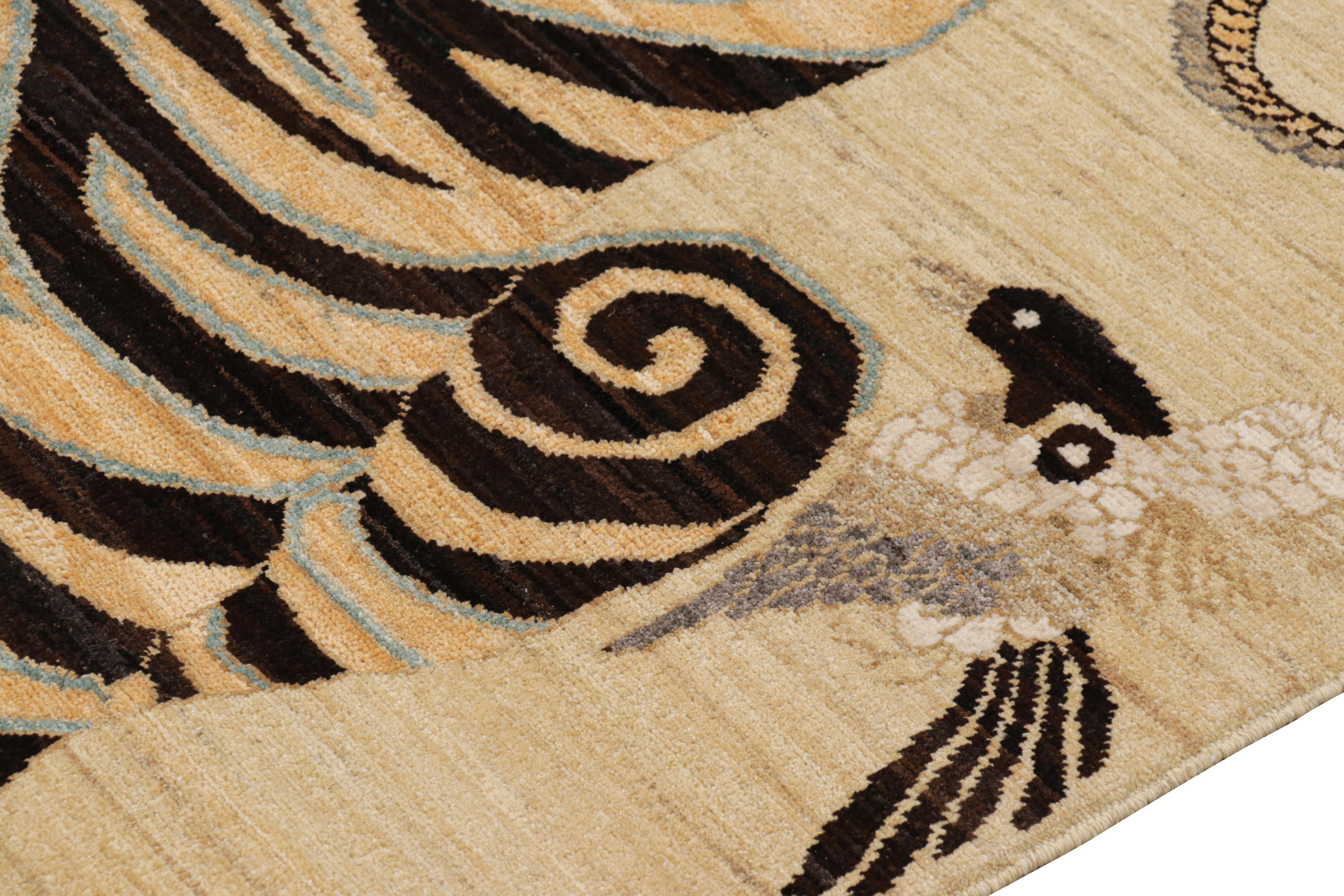 Rug & Kilim’s Contemporary Tiger Rug with Beige, Gold and Brown Pictorials In New Condition For Sale In Long Island City, NY