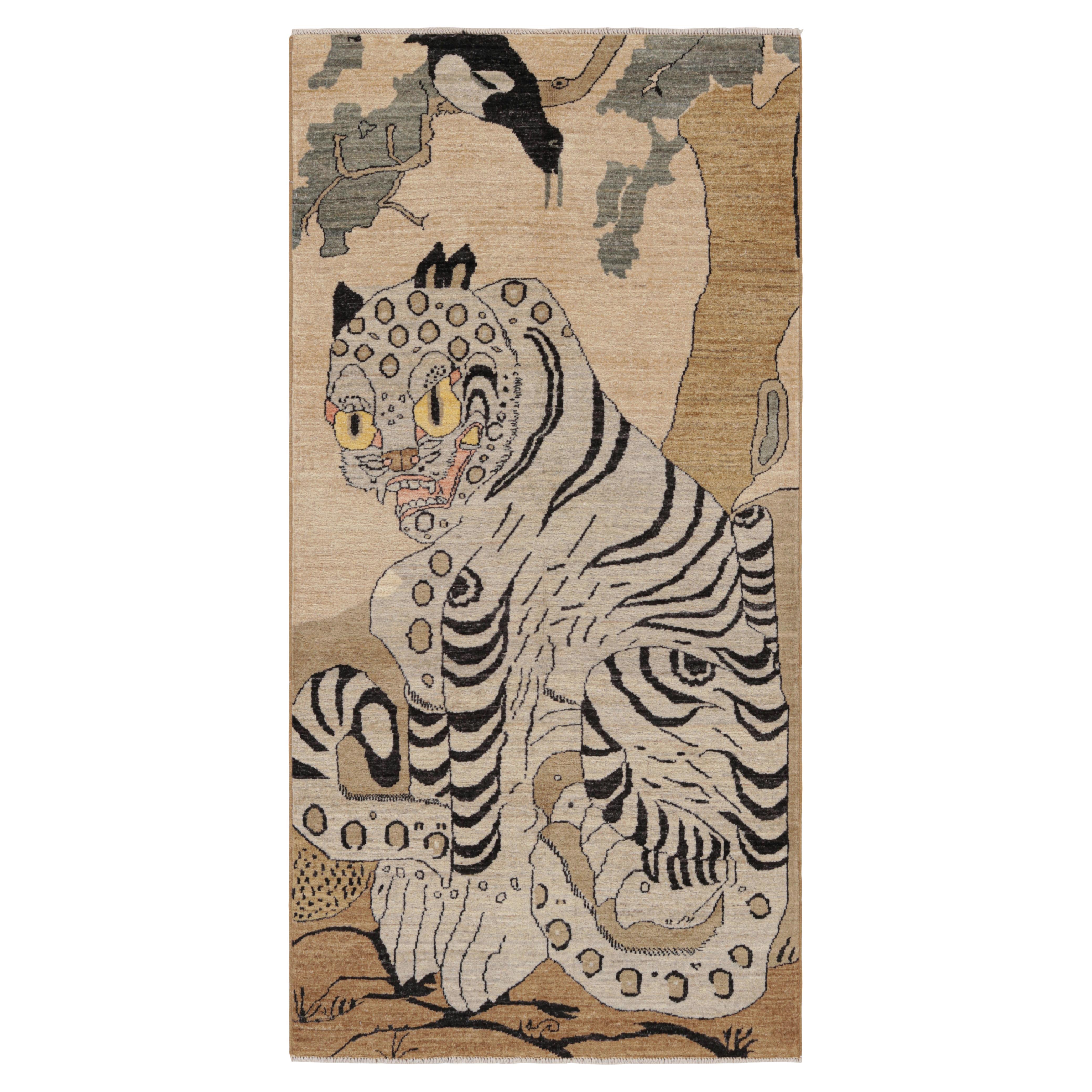 Rug & Kilim’s Contemporary Tiger Rug with Beige, Gray and Brown Pictorials
