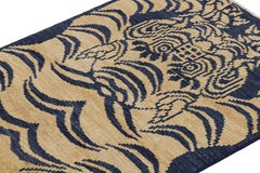 Rug & Kilim’s Contemporary Tiger Skin Rug in Navy Blue with Gold Pictorial