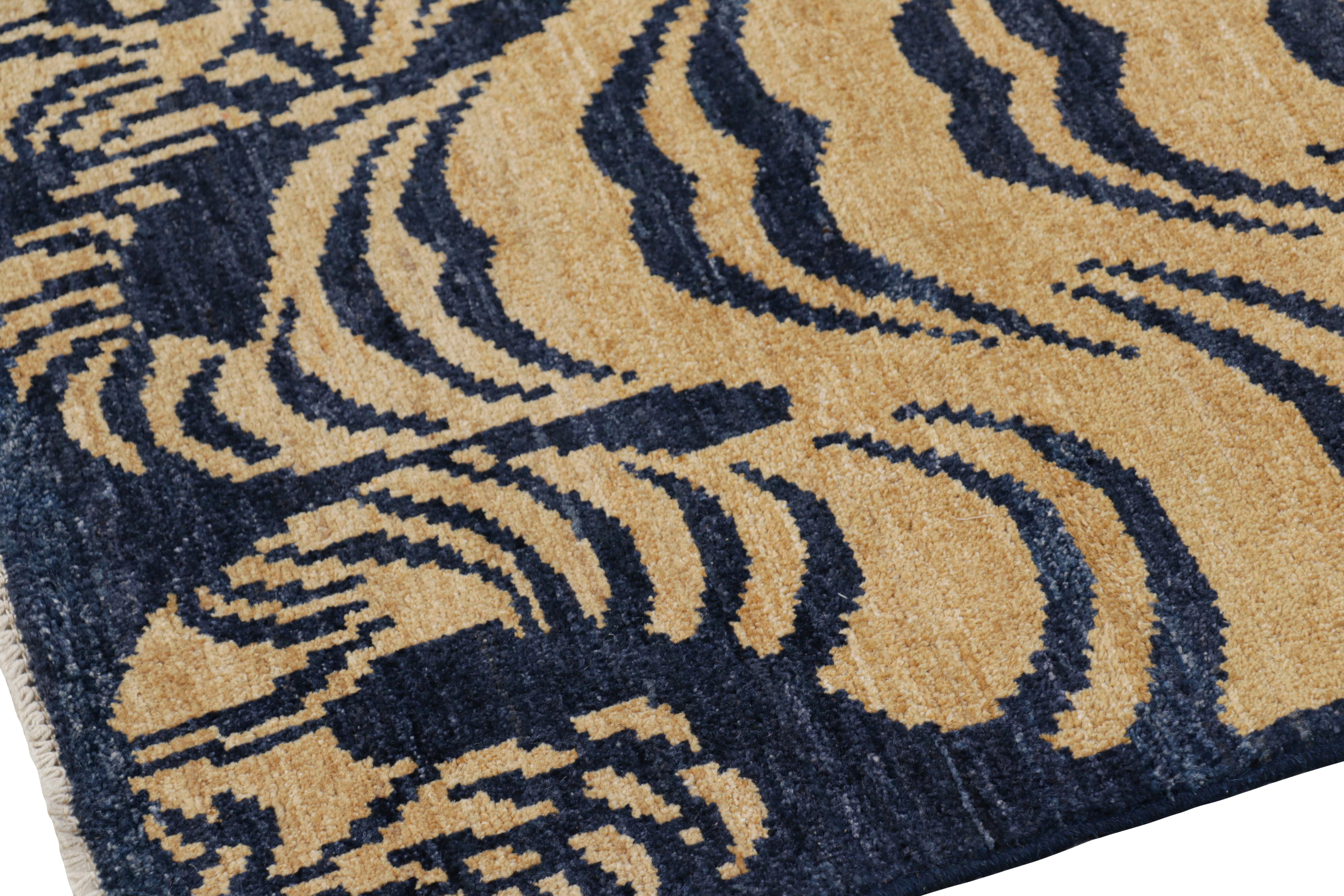 Rug & Kilim’s Contemporary Tiger Skin Rug in Navy Blue with Gold Pictorial In New Condition In Long Island City, NY