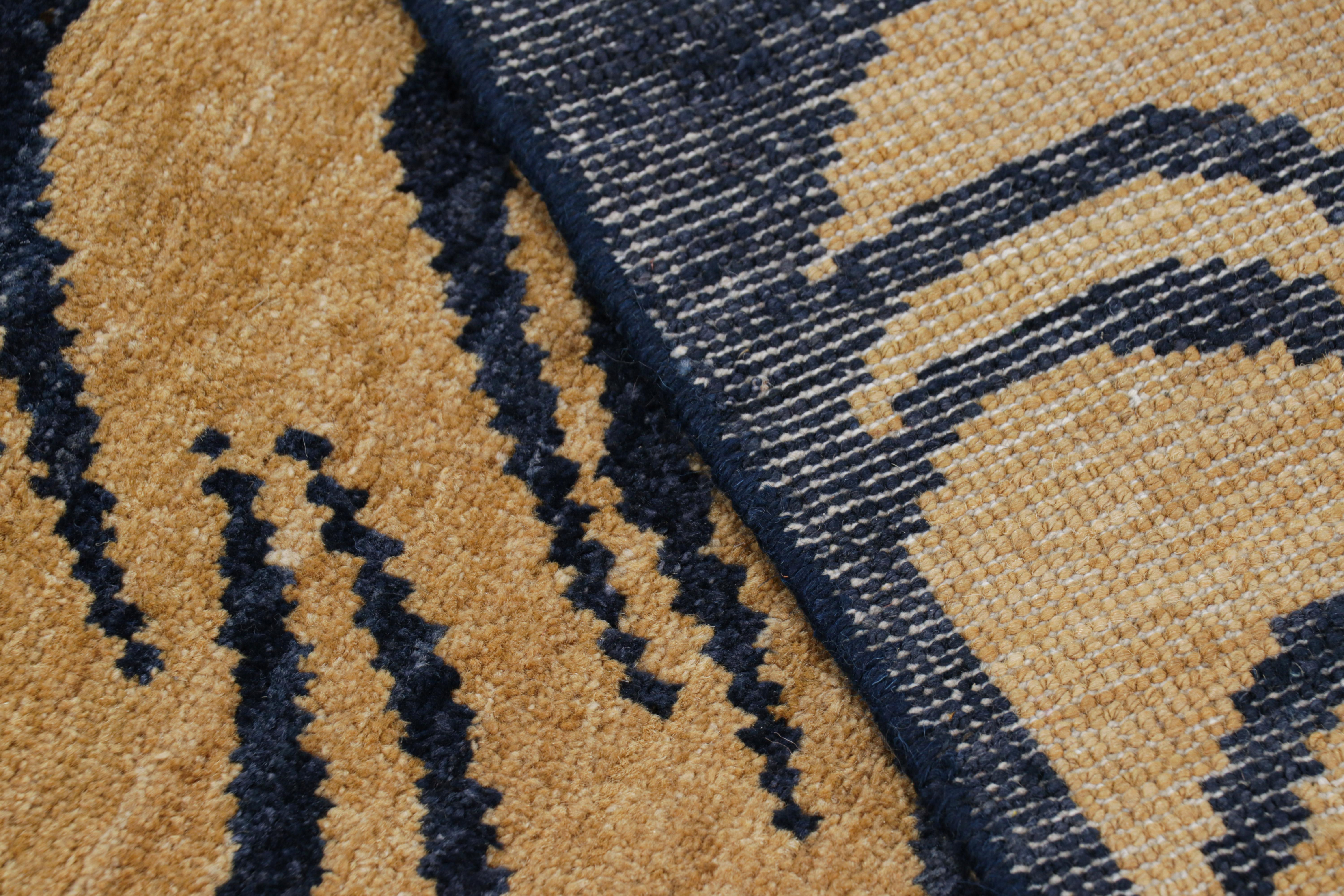 Wool Rug & Kilim’s Contemporary Tiger Skin Rug in Navy Blue with Gold Pictorial