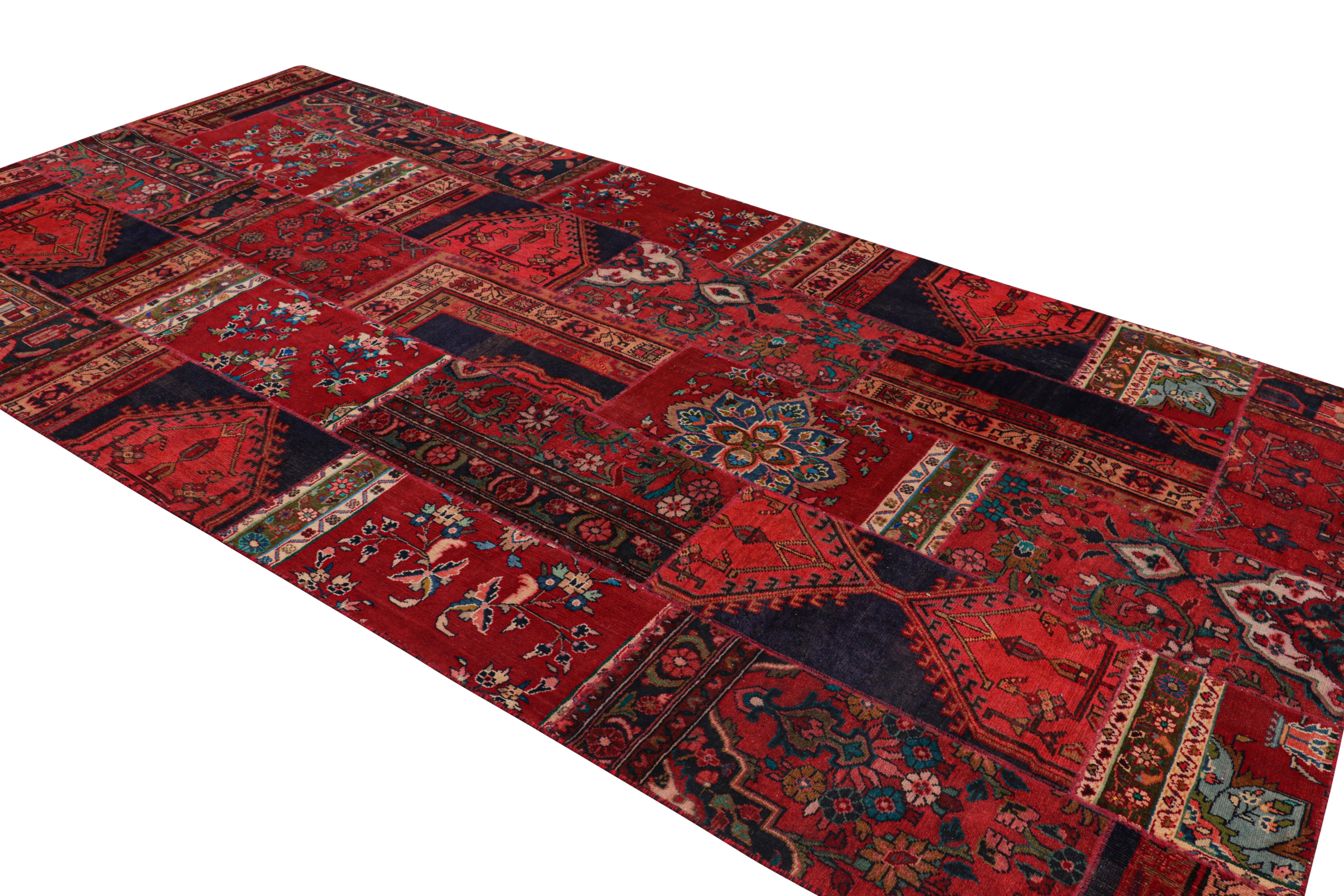 Hand-Knotted Rug & Kilim’s Contemporary Tribal Patchwork Rug in Red with Geometric Patterns For Sale