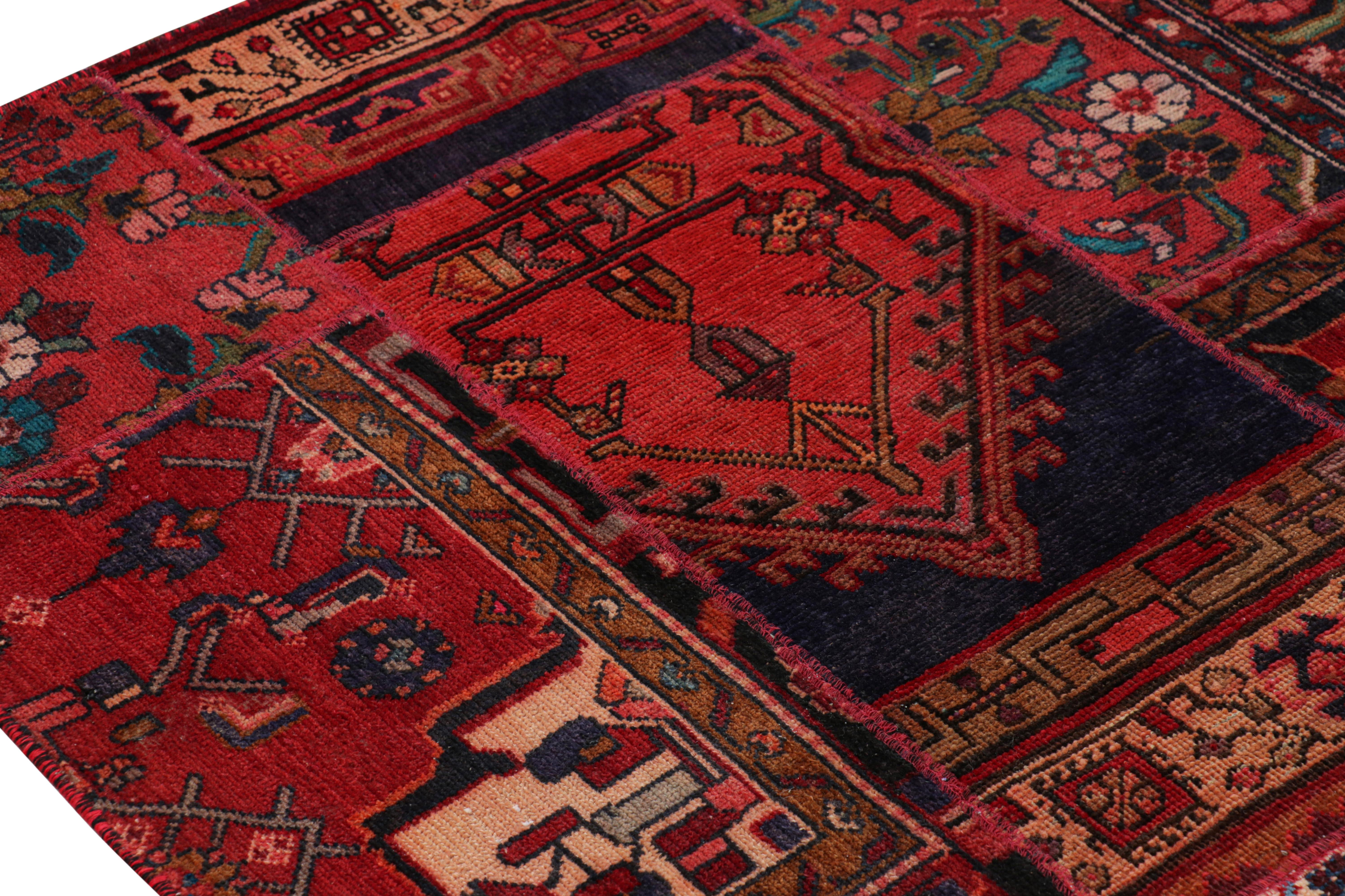 Wool Rug & Kilim’s Contemporary Tribal Patchwork Rug in Red with Geometric Patterns For Sale