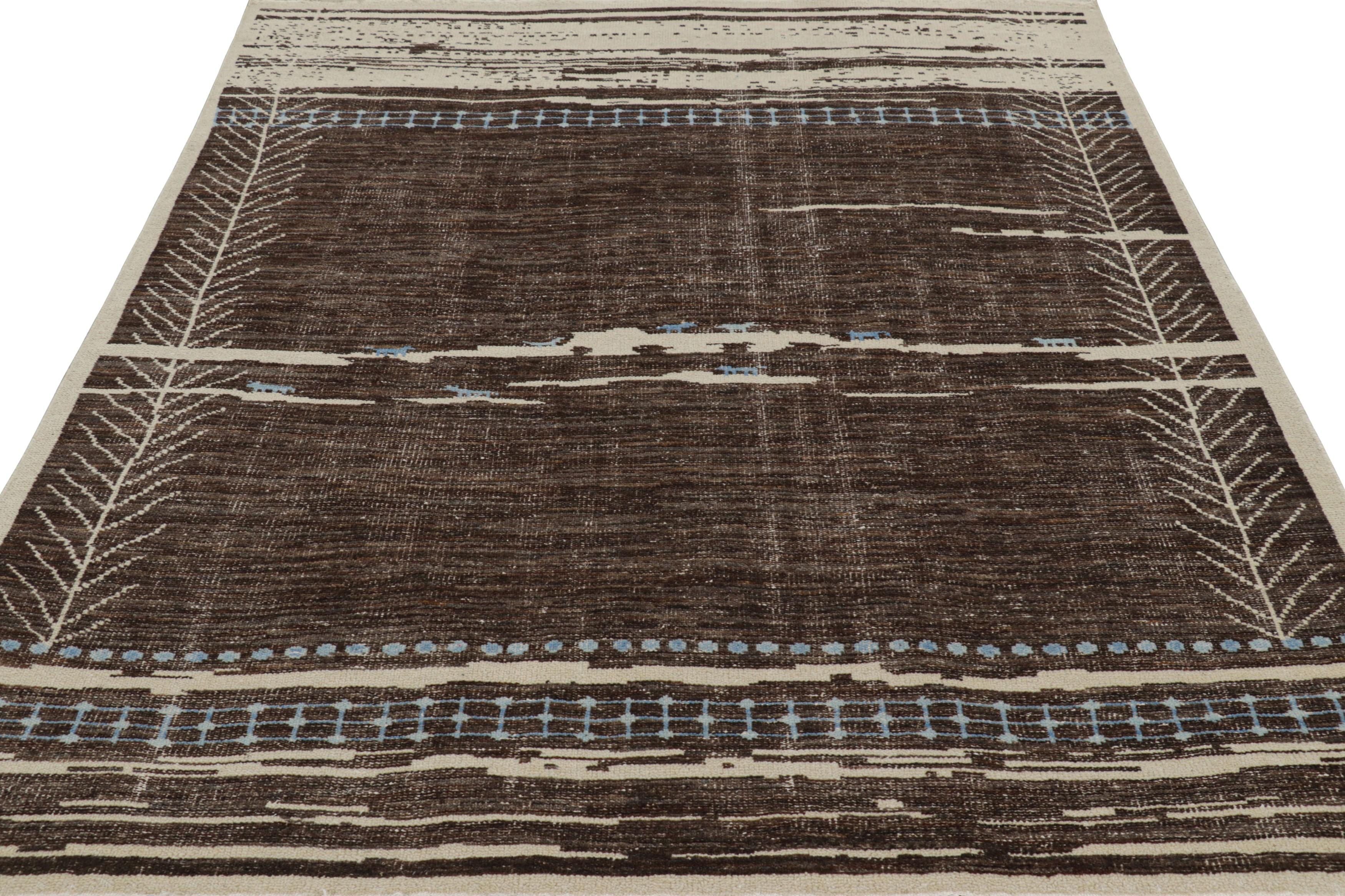 Rug & Kilim's Contemporary Tribal Rug in Beige-Braun mit geometrischen Mustern (Handgeknüpft) im Angebot
