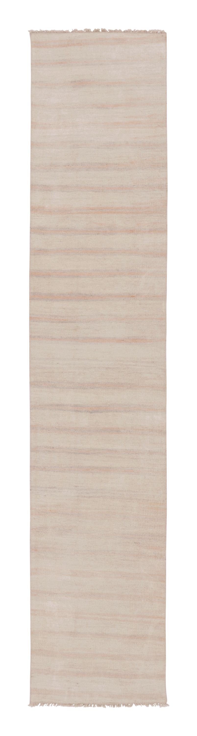 Rug & Kilim’s Contemporary Turkish Runner Rug with Soft Beige and Cream Stripes