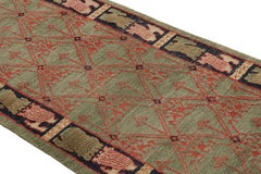 Rug & Kilim's Cortez Traditional Geometric Green and Red Wool Runner