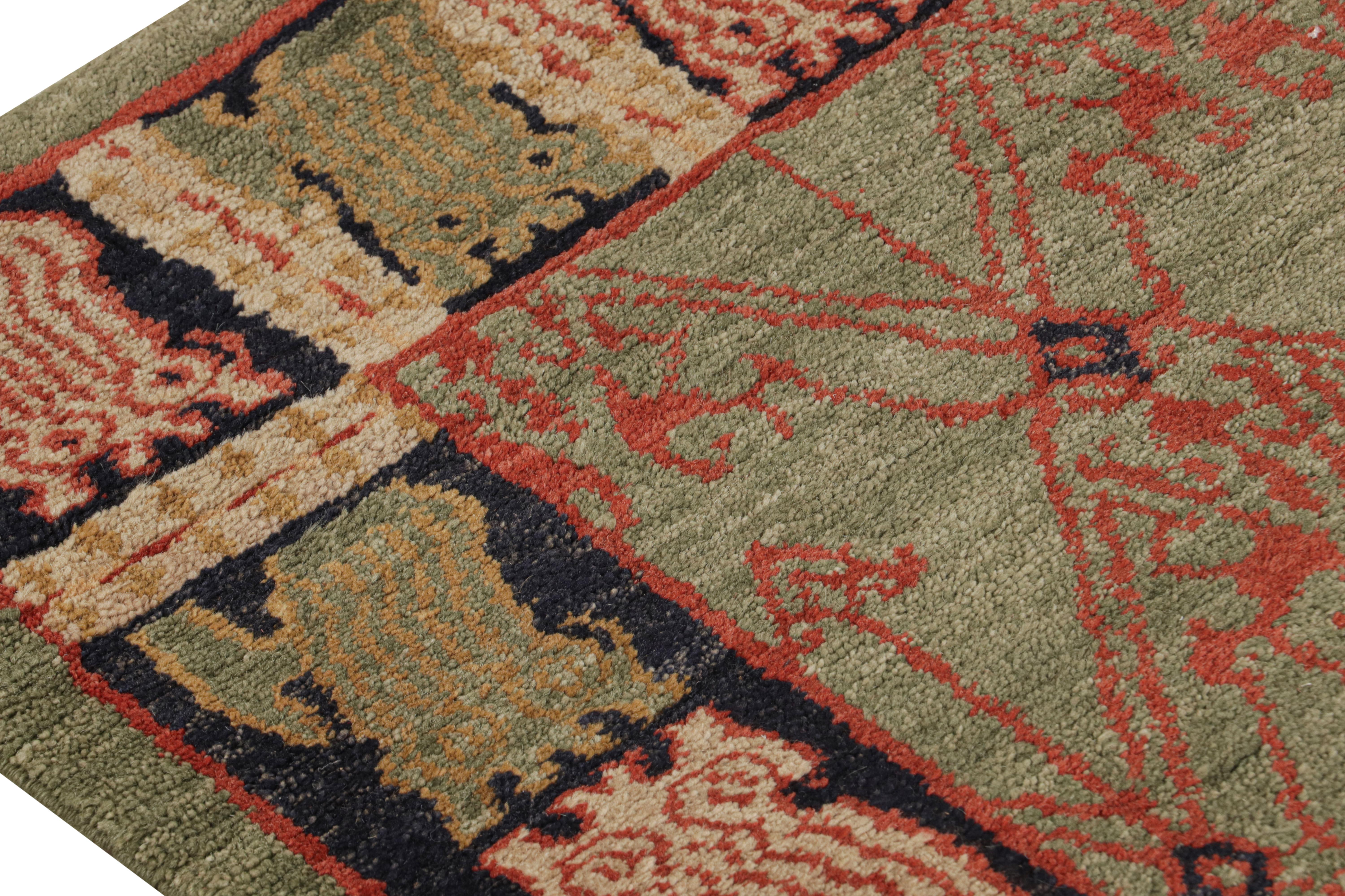 Contemporary Rug & Kilim's Cortez Traditional Geometric Green and Red Wool Runner For Sale