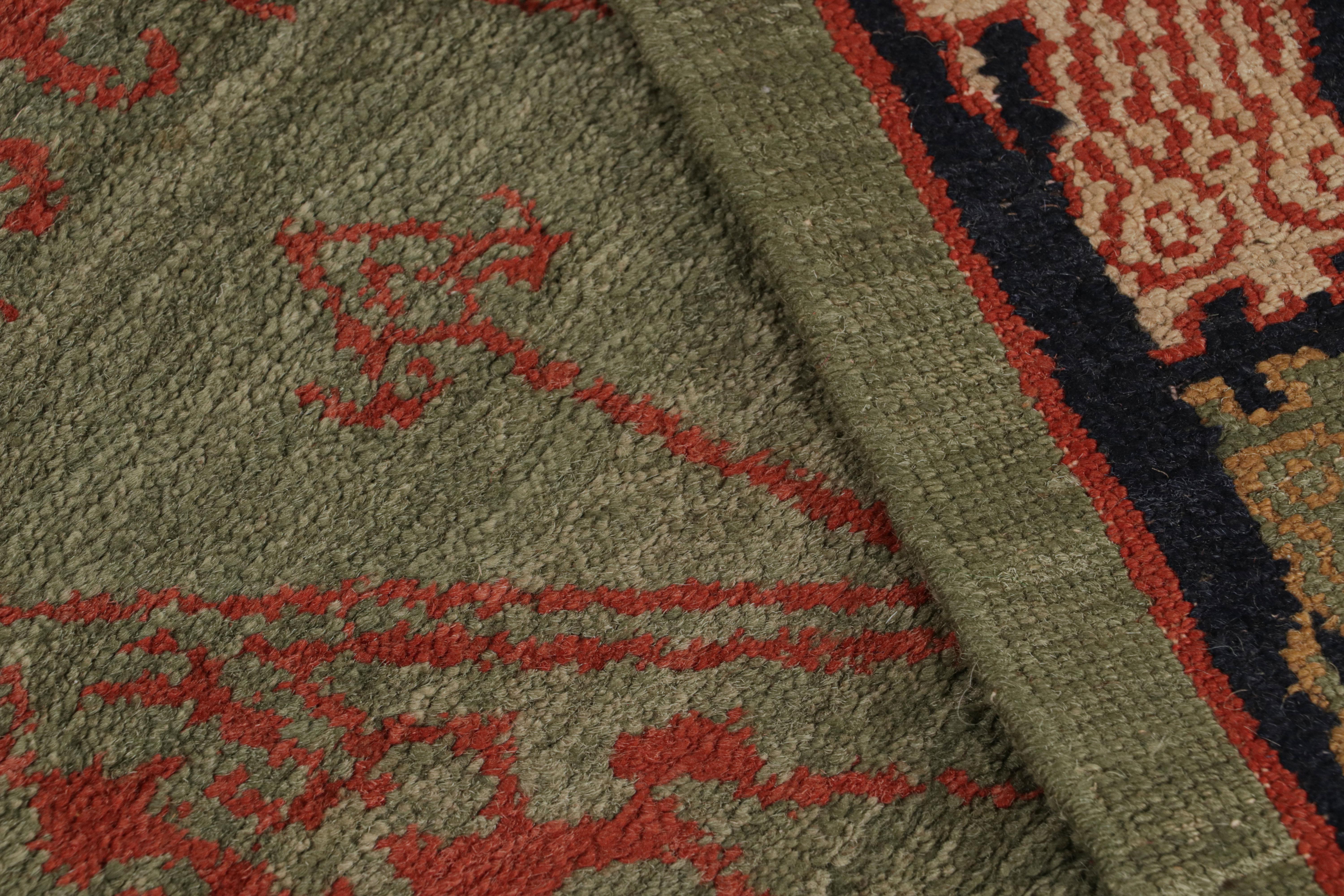 Rug & Kilim's Cortez Traditional Geometric Green and Red Wool Runner For Sale 1
