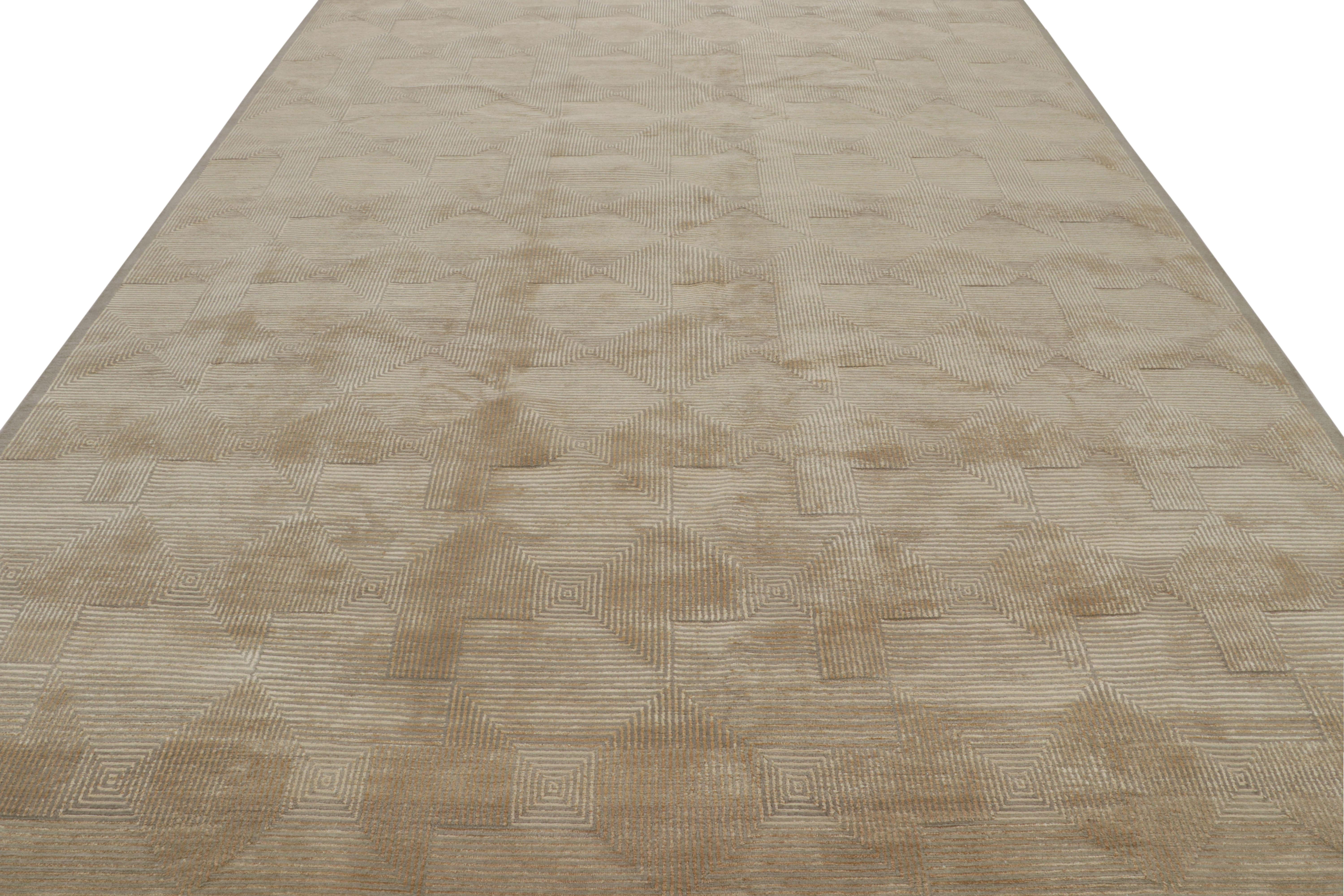 Moderne Rug & Kilim's Cubist Art Deco Style Rug in Beige-Brown Geometric Patterns (tapis de style art déco cubiste à motifs géométriques beige et marron) en vente