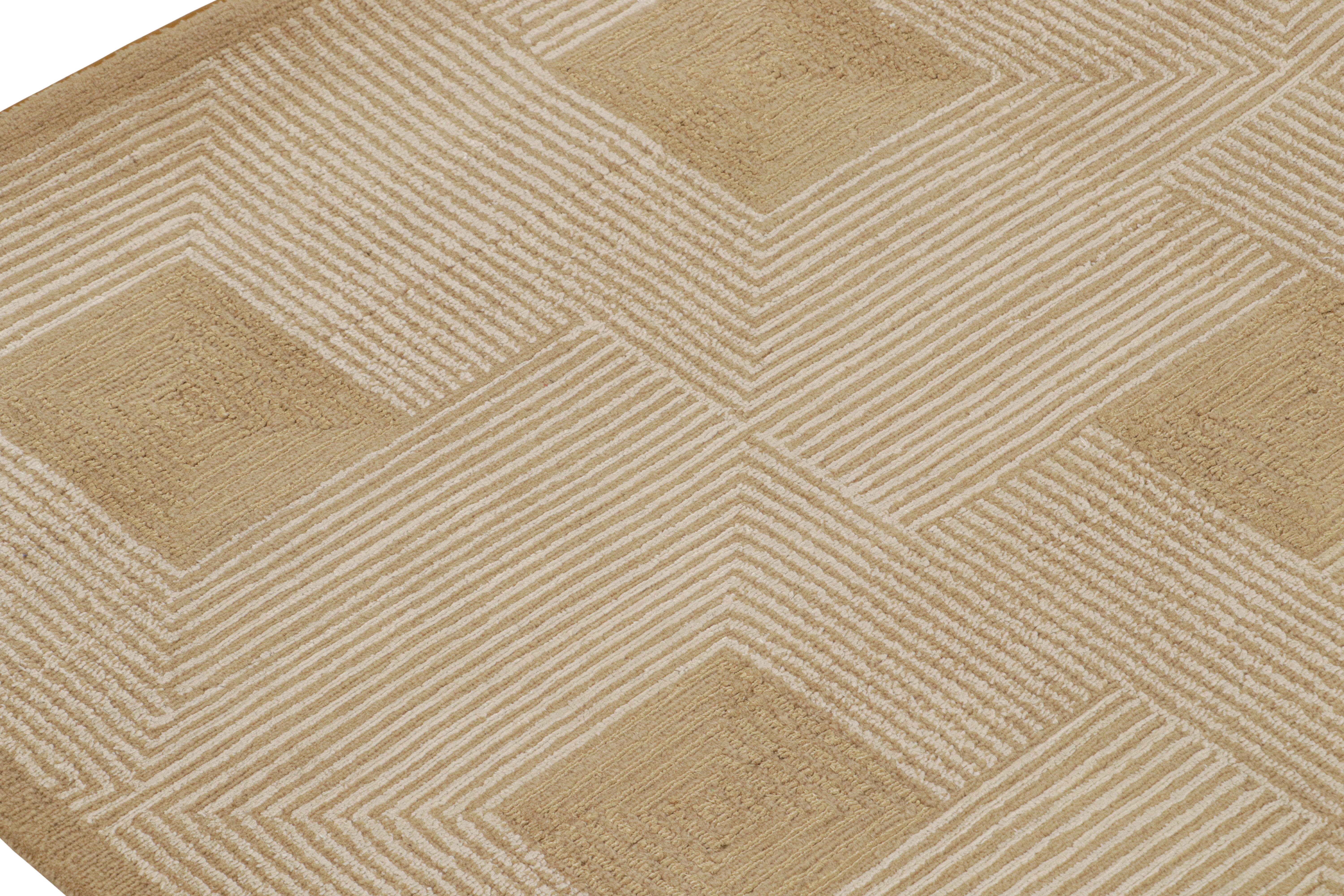 Hand-Knotted Rug & Kilim’s Cubist Art Deco Style Rug in Beige-Brown Geometric Patterns For Sale
