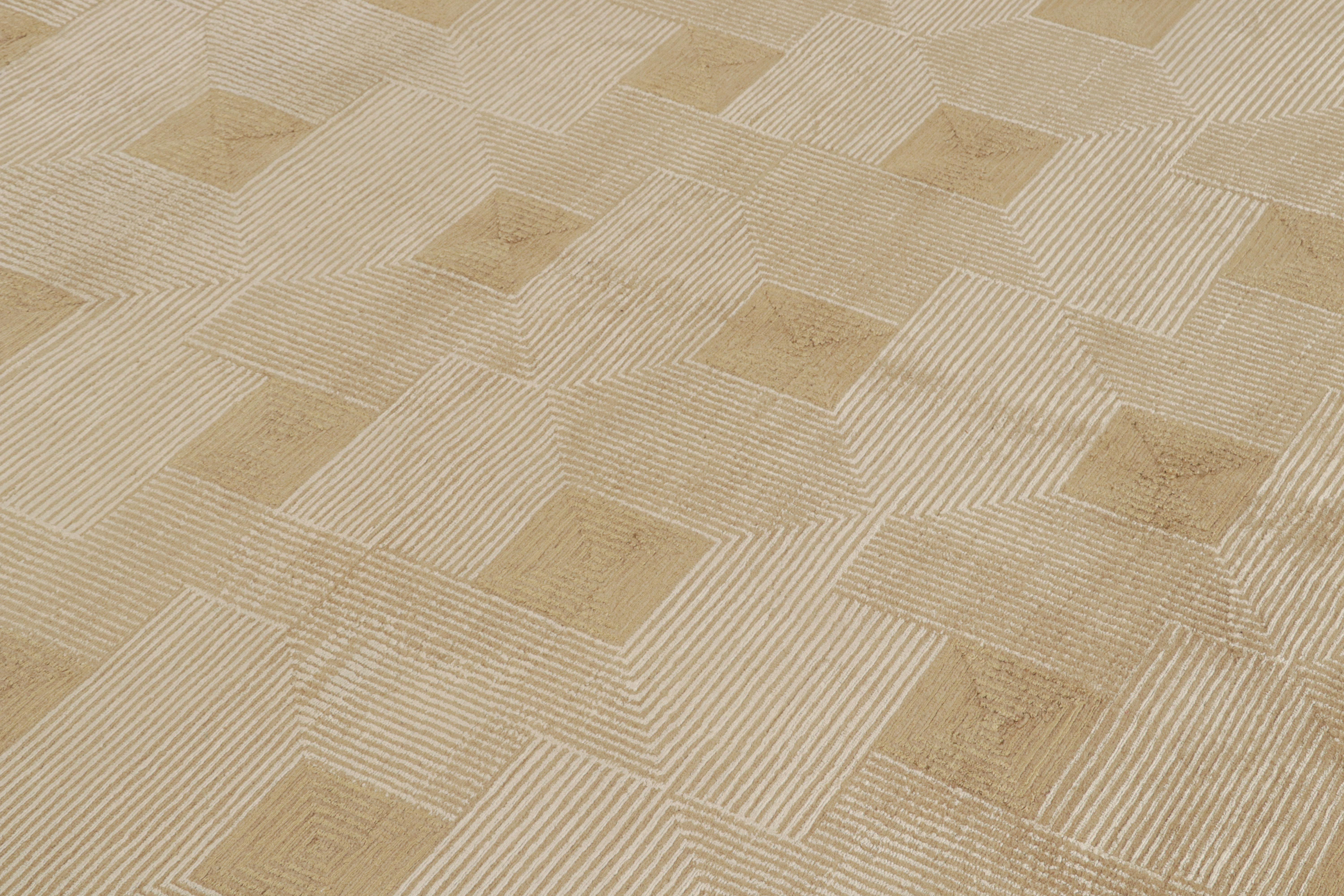 Rug & Kilim’s Cubist Art Deco Style Rug in Beige-Brown Geometric Patterns In New Condition For Sale In Long Island City, NY