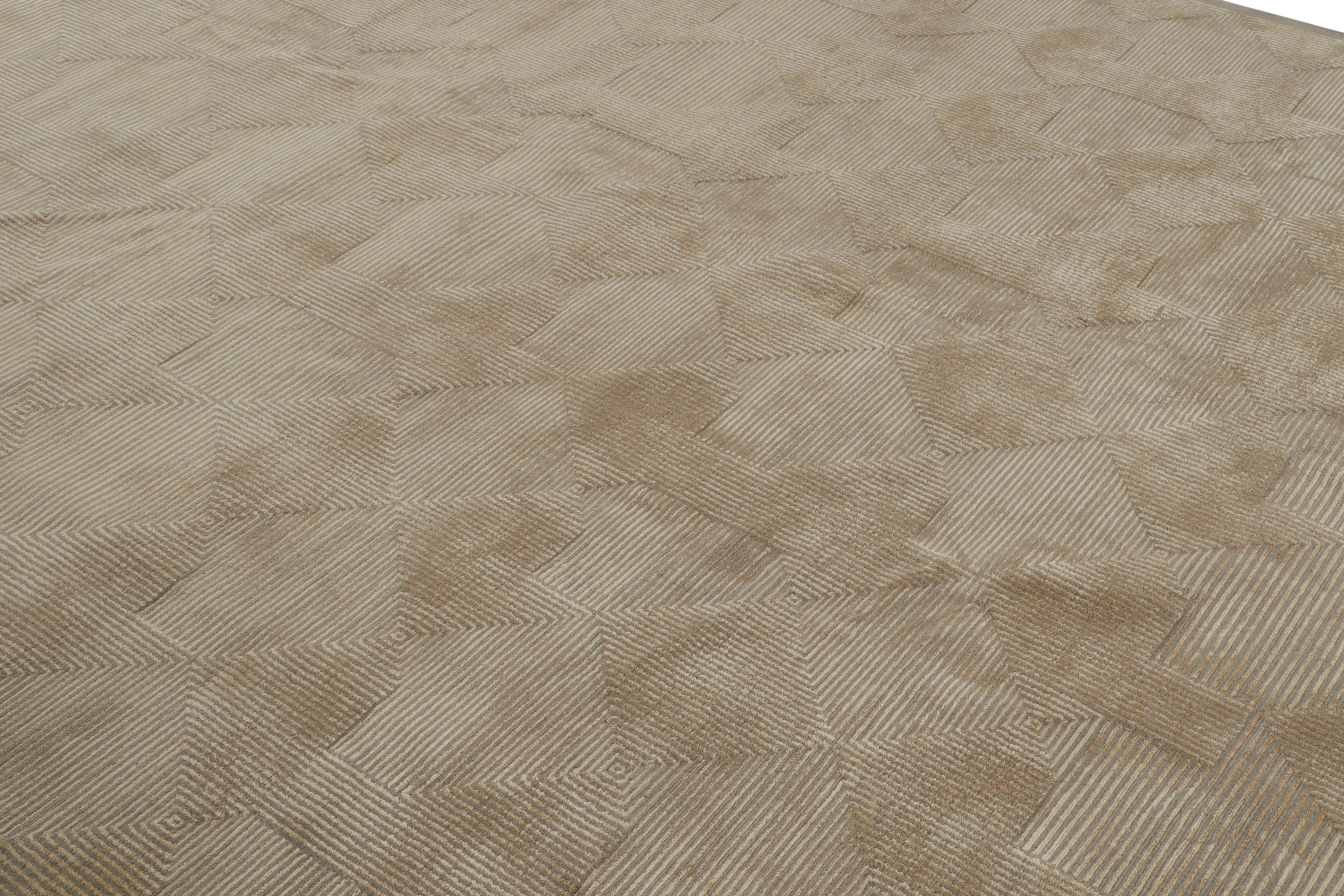 Noué à la main Rug & Kilim's Cubist Art Deco Style Rug in Beige-Brown Geometric Patterns (tapis de style art déco cubiste à motifs géométriques beige et marron) en vente