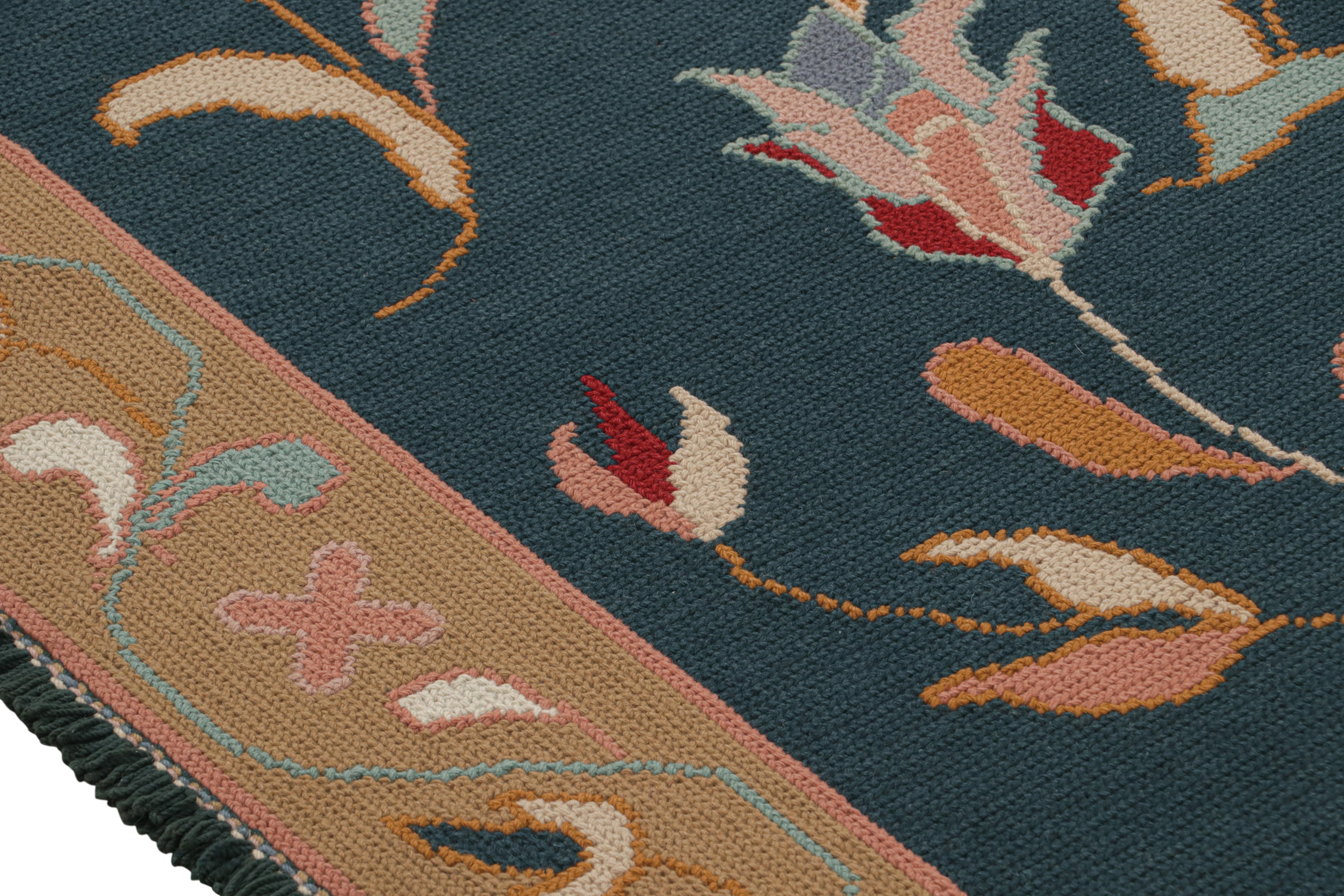 Vintage Arraiolos Runner Rug in Blue With Floral Patterns, From Rug & Kilim In New Condition For Sale In Long Island City, NY