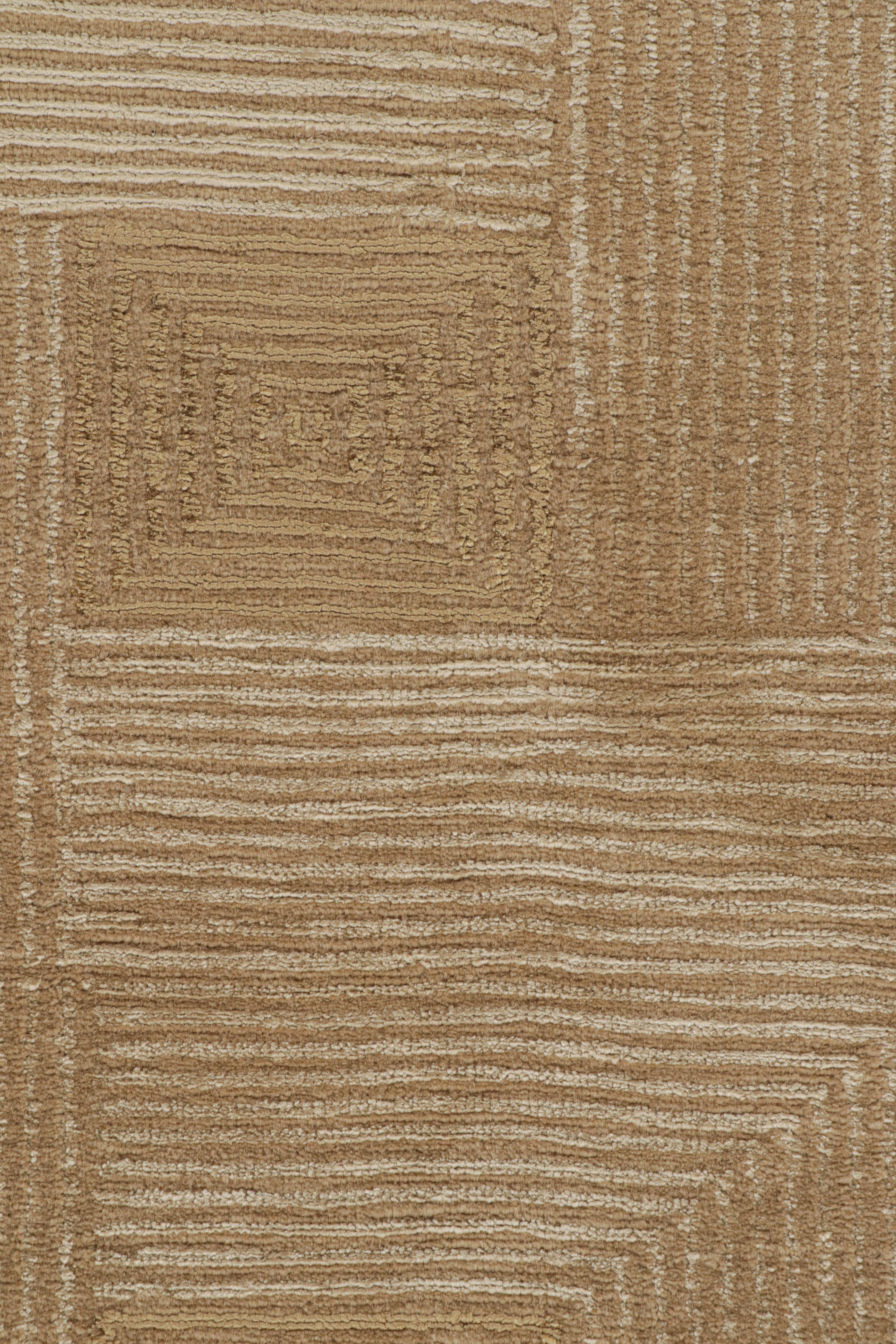 Contemporary Rug & Kilim’s Cubist Art Deco Style Rug in Beige-Brown Geometric Patterns For Sale