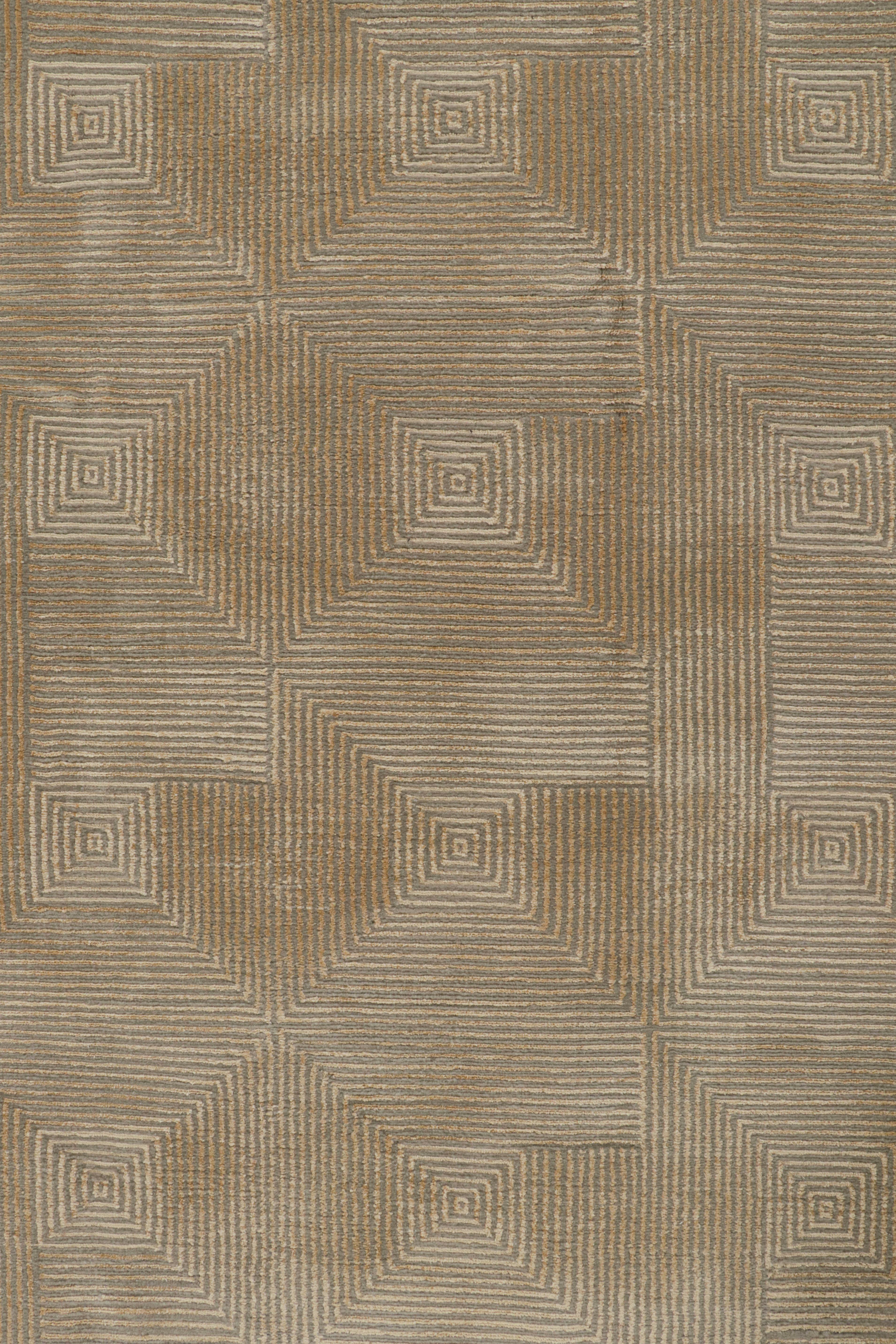 Contemporary Rug & Kilim’s Cubist Art Deco Style Rug in Beige-Brown Geometric Patterns For Sale