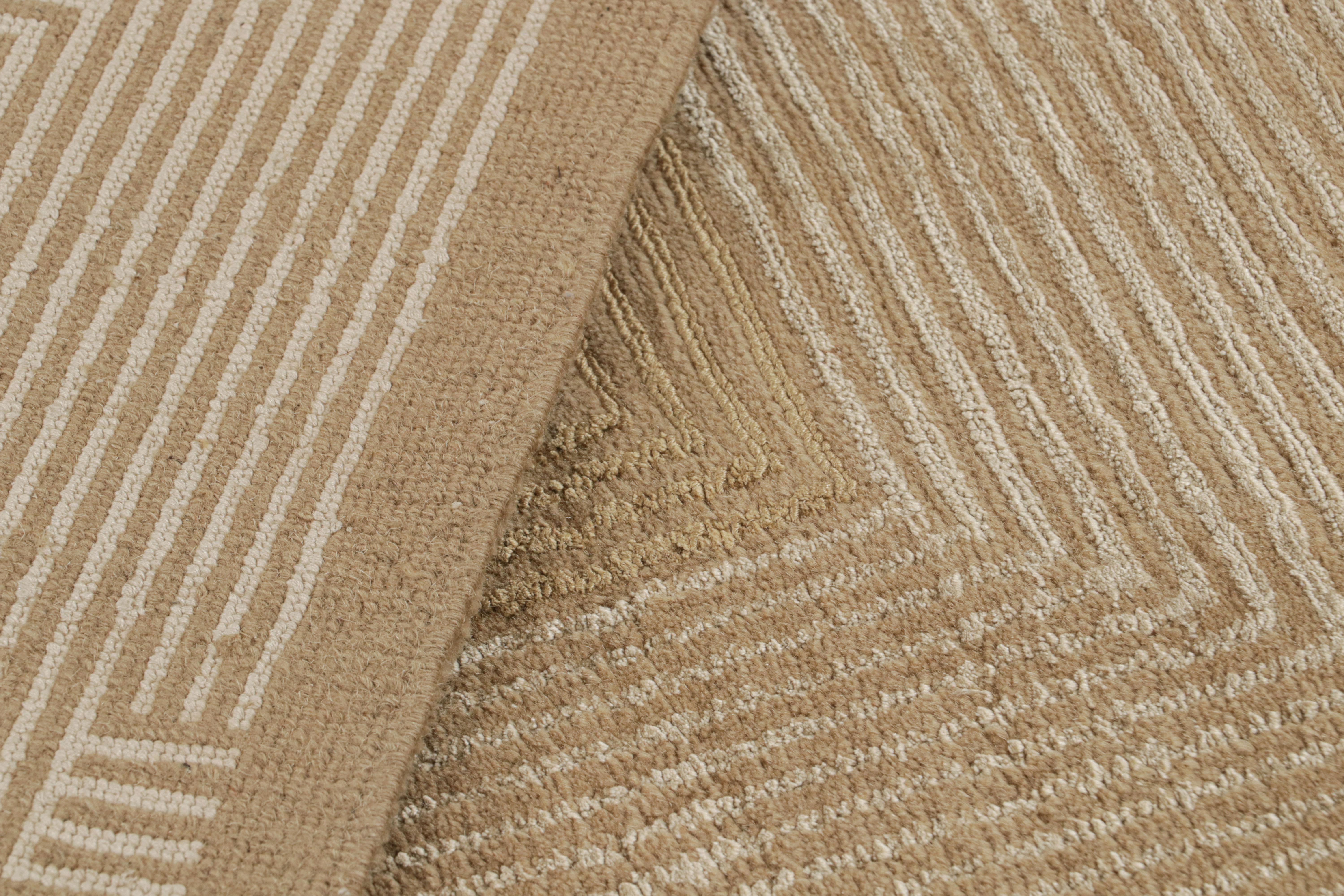 Wool Rug & Kilim’s Cubist Art Deco Style Rug in Beige-Brown Geometric Patterns For Sale
