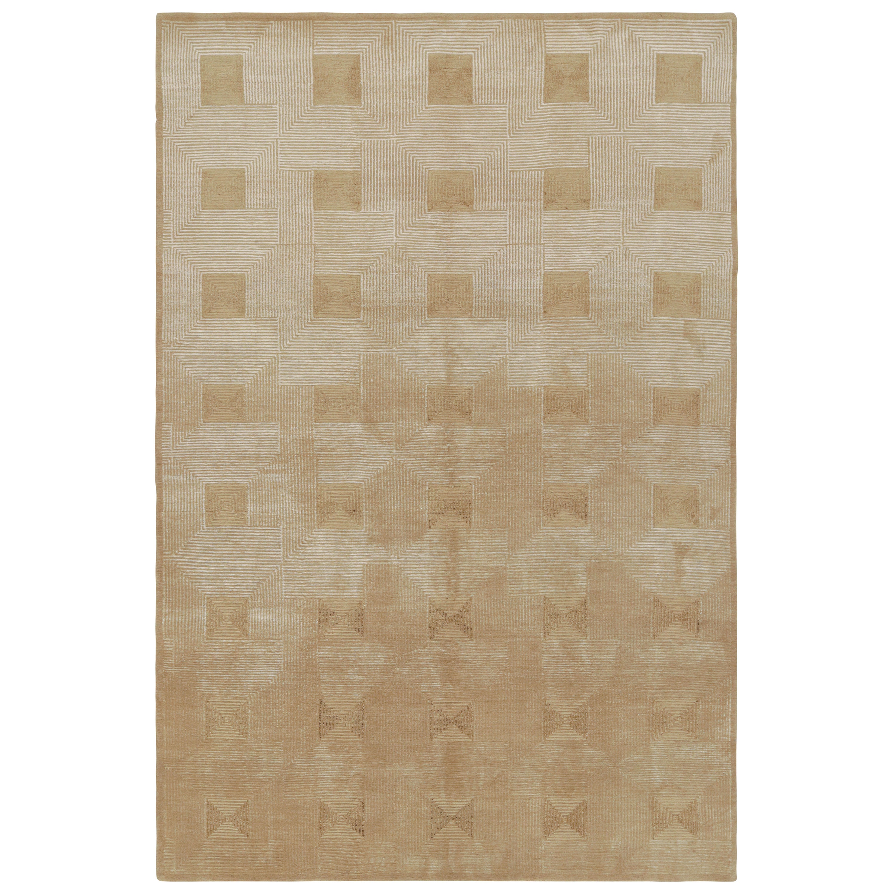 Rug & Kilim's Cubist Art Deco Style Rug in Beige-Brown Geometric Patterns (tapis de style art déco cubiste à motifs géométriques beige et marron)