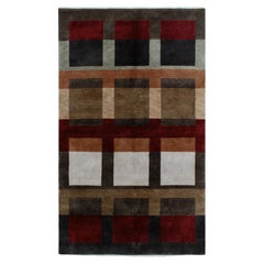 Rug & Kilim’s Cubist Deco Style Rug in Grey, Brown and Red Geometric Pattern