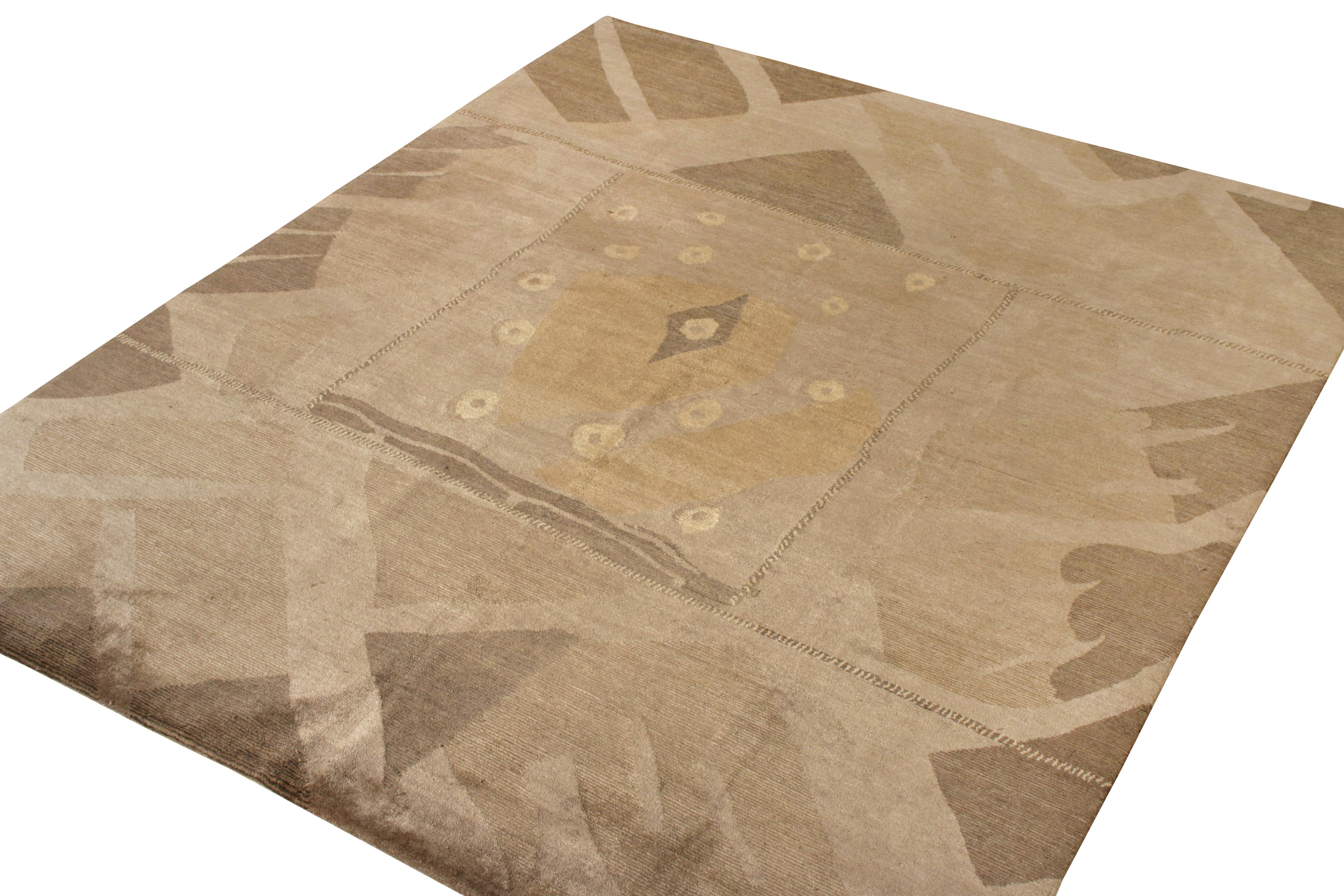 Rug & Kilim's Cubist Style Modern Deco Rug in Beige Brown Geometric Pattern (Art déco) im Angebot