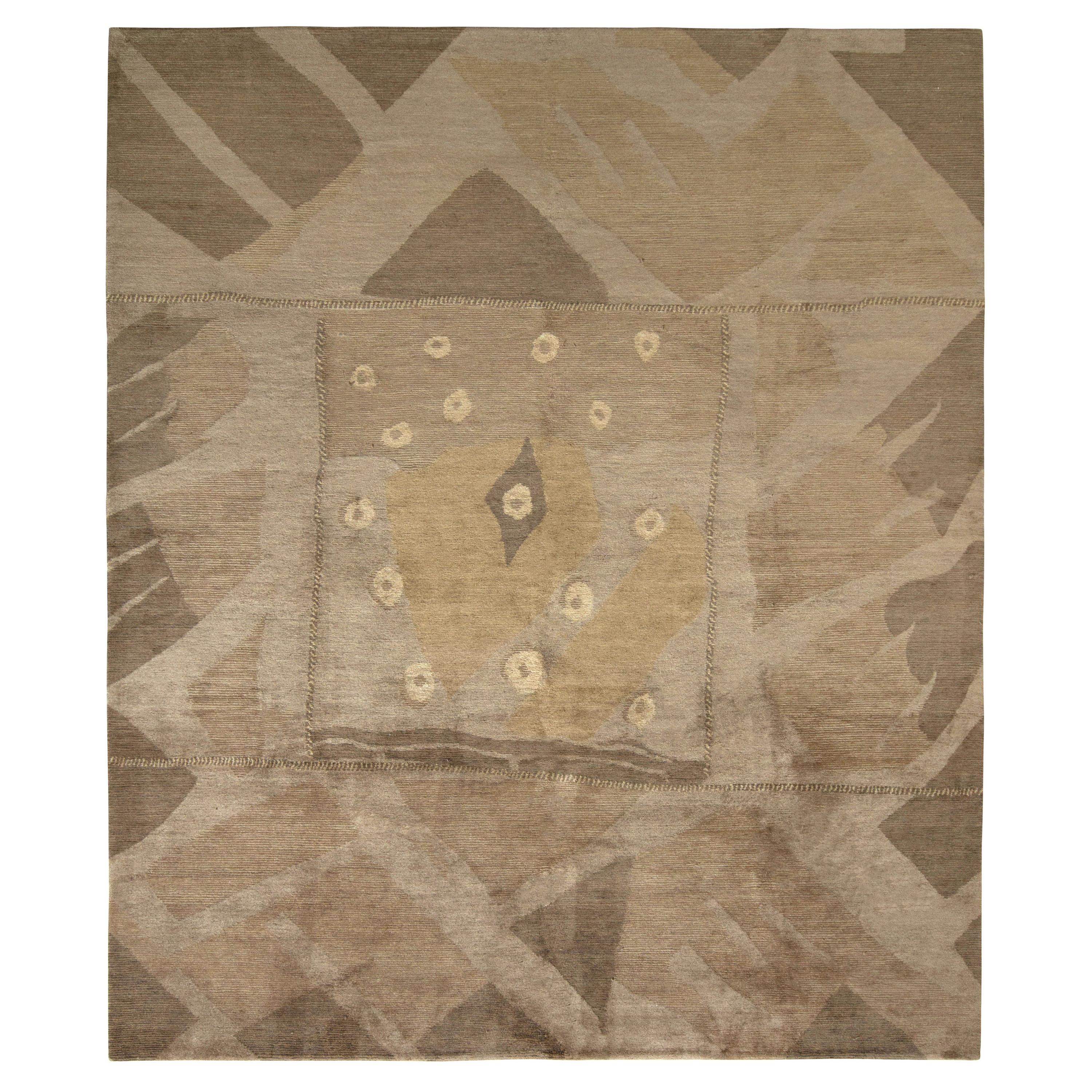Rug & Kilim’s Cubist Style Modern Deco Rug in Beige Brown Geometric Pattern For Sale