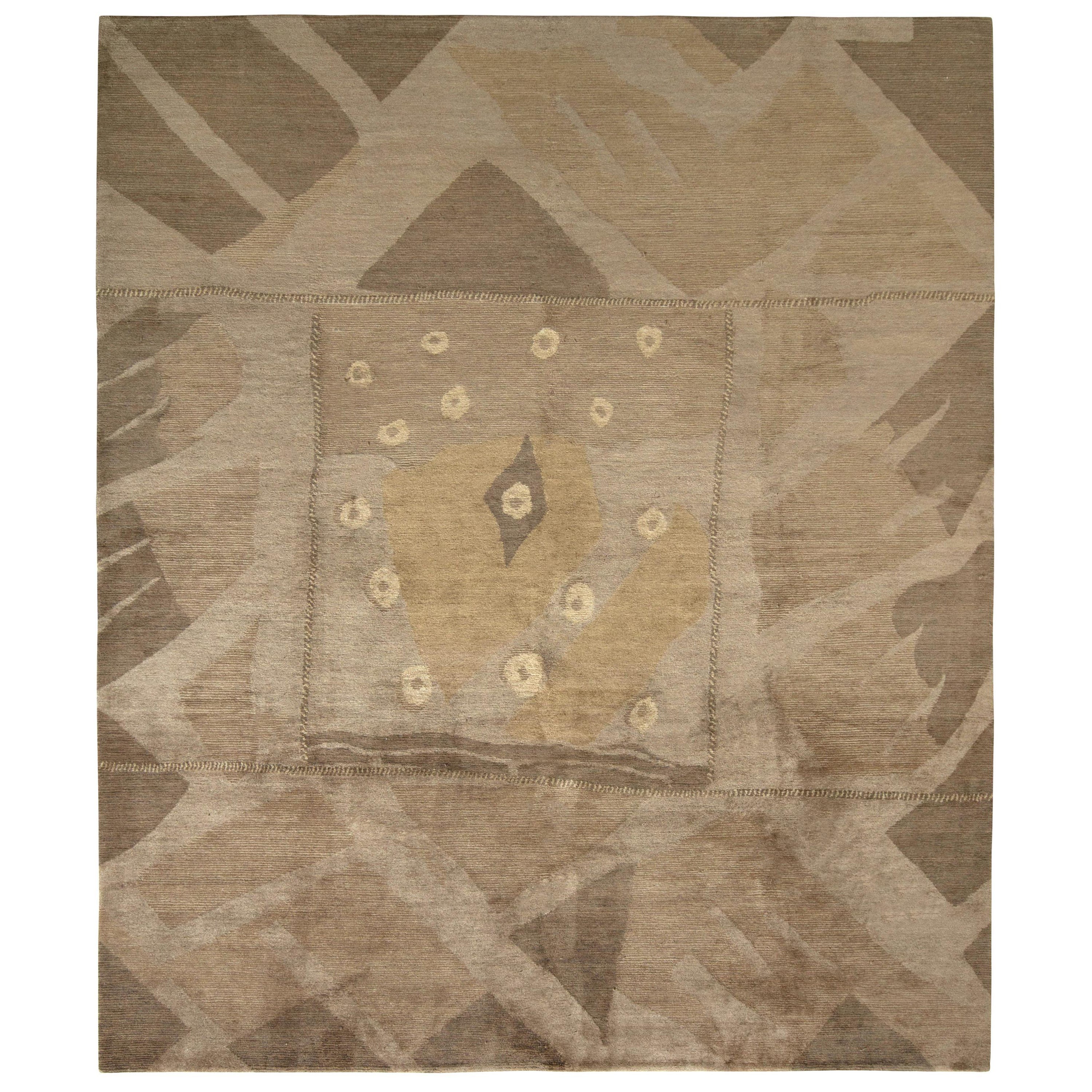Rug & Kilim’s Cubist Style Modern Deco Rug in Beige Brown Geometric Pattern
