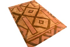 Rug & Kilim's Cubist Style Rug Beige-Brown and Pink Wool-Silk Rug