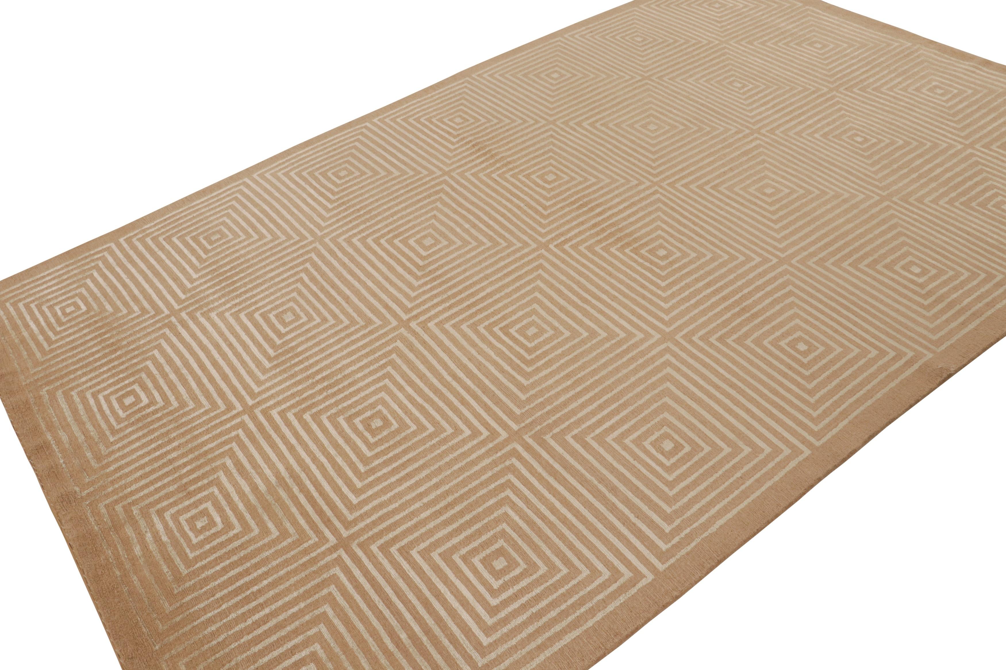 Ce tapis contemporain 6x9 est un nouvel ajout à la Collection Modern de Rug & Kilim - fait de laine et de soie nouées à la main dans l'une de nos plus luxueuses qualités de poils népalais, une nouvelle édition de la série 
