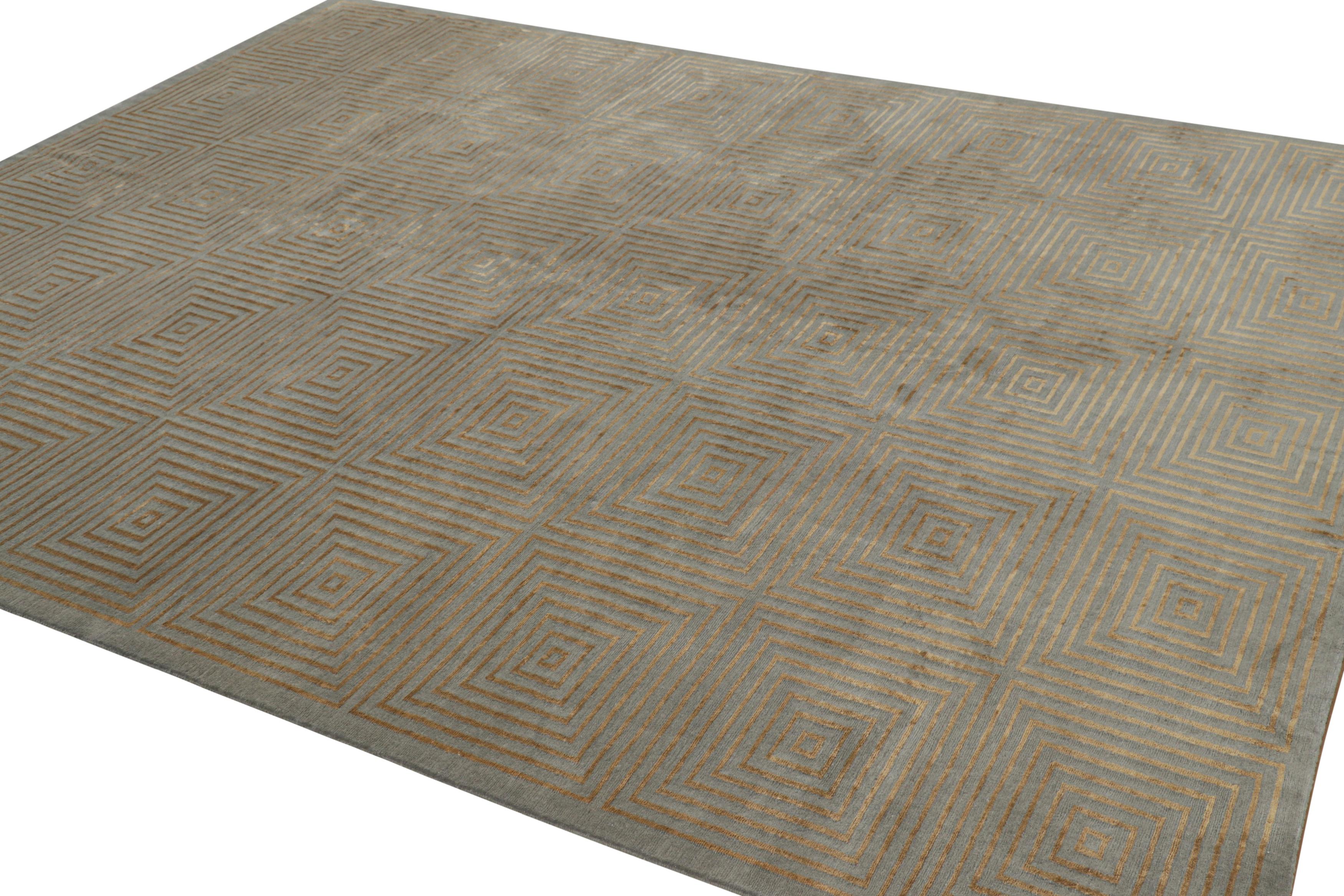 Rug & Kilim's Teppich im kubistischen Stil in Grau mit bronzefarbenen geometrischen Mustern 