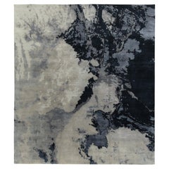 Rug & Kilim’s Custom Abstract Rug in Blue and Silver-Grey Painterly Pattern