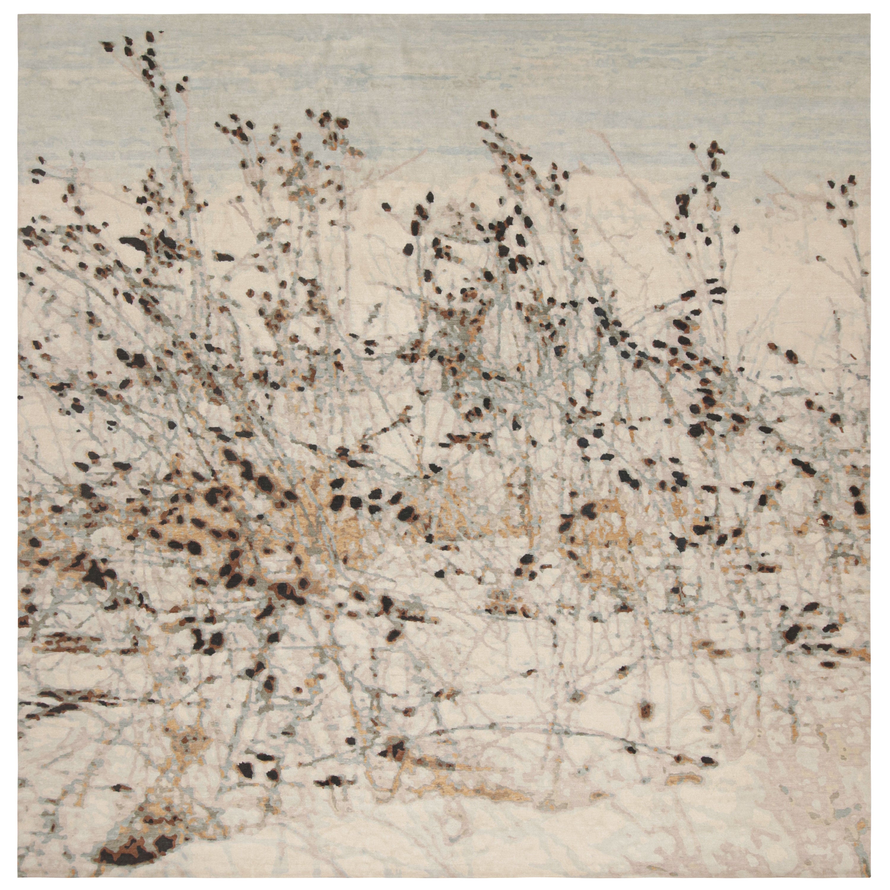 Tappeto quadrato astratto personalizzato Rug & Kilim "Snow" con disegno floreale impressionista in vendita
