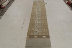Rug & Kilim’s Custom Art Deco Geometric Blue and Beige Wool and Silk Runner