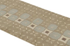 Rug & Kilim’s Custom Art Deco Geometric Blue and Beige Wool and Silk Runner