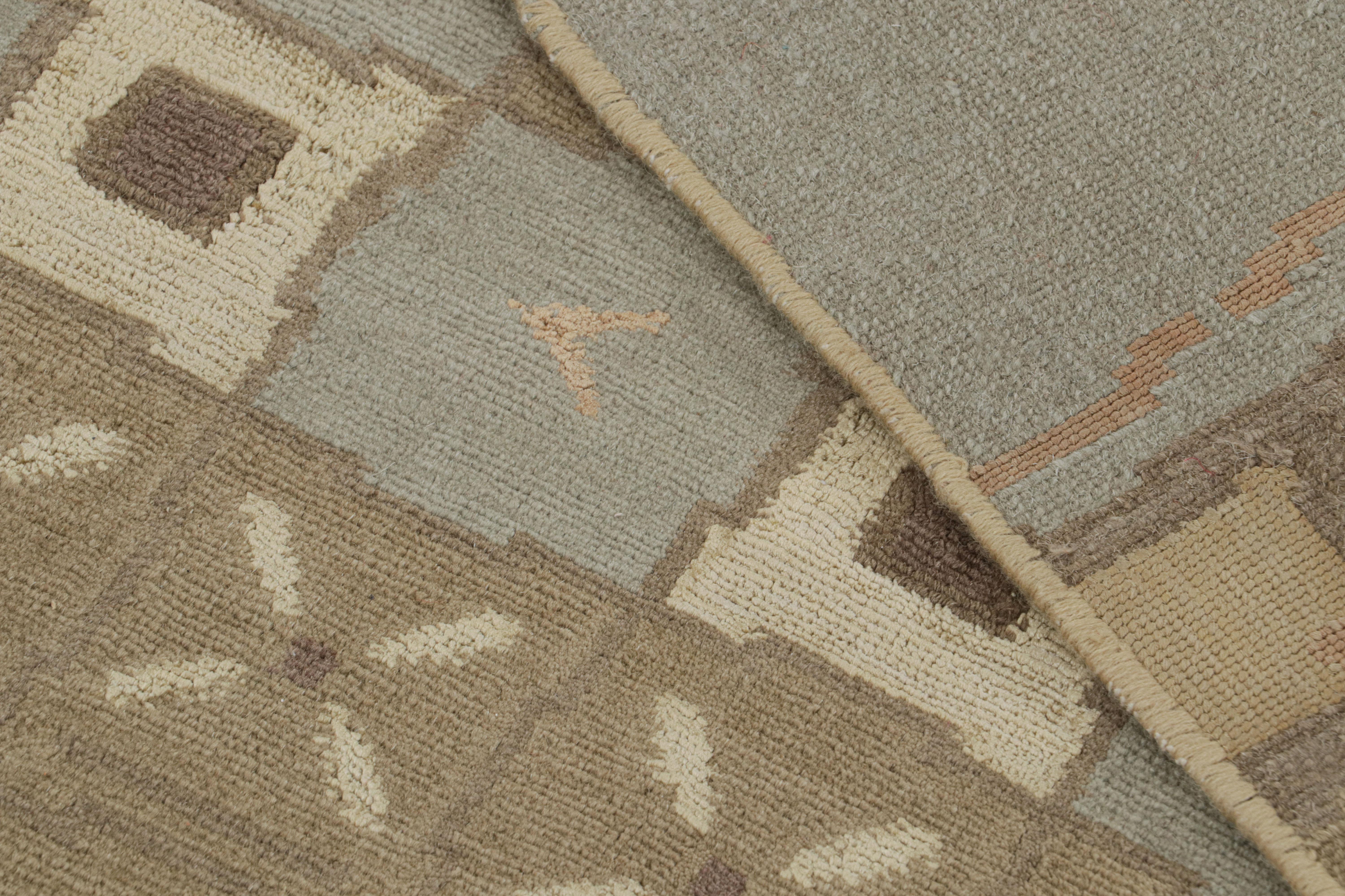 Rug & Kilim’s Custom Art Deco Geometric Blue and Beige Wool and Silk Runner For Sale 2