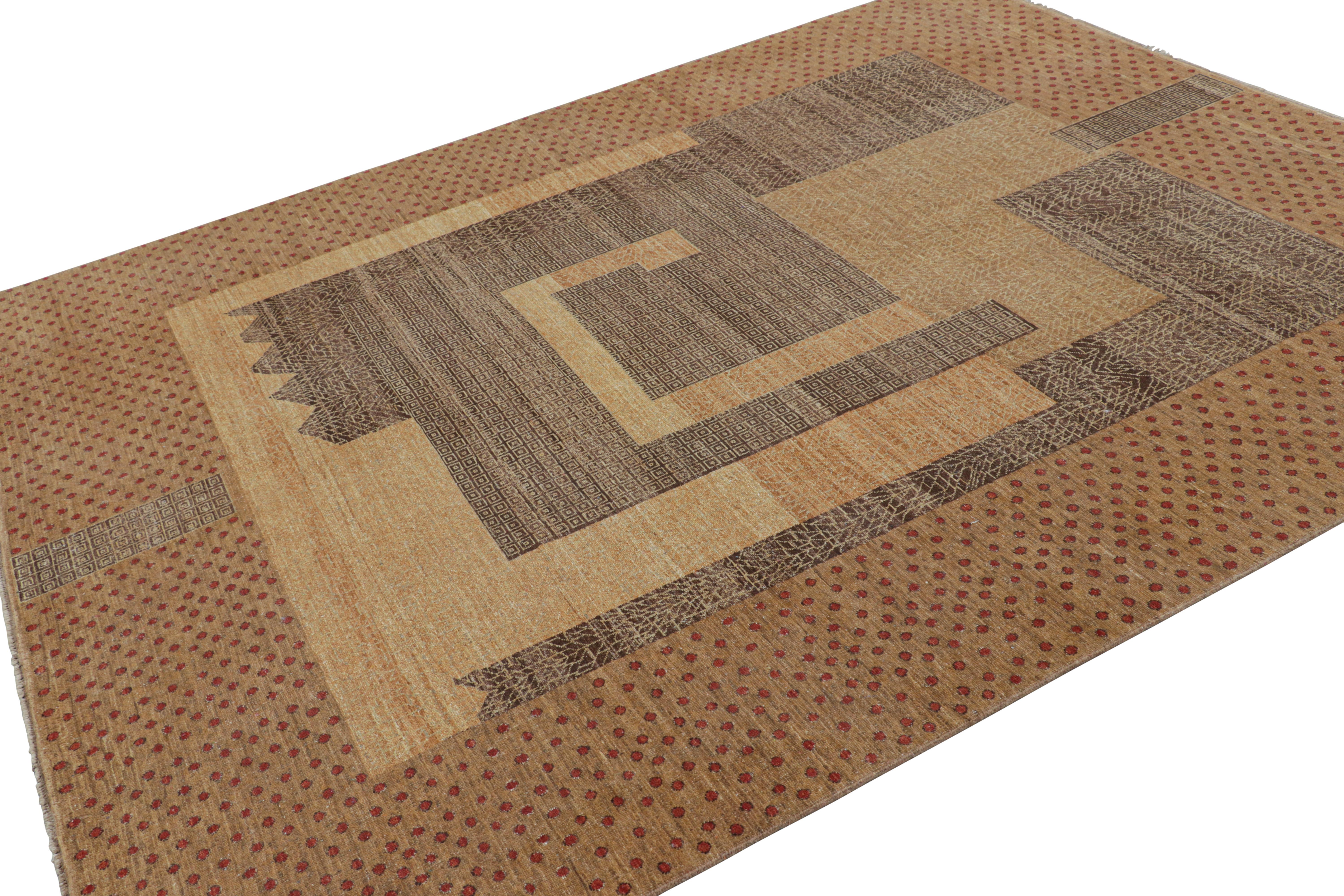Indiano Rug & Kilim’s French Art Deco Style Rug, Beige-Brown and Red Geometric Patterns in vendita