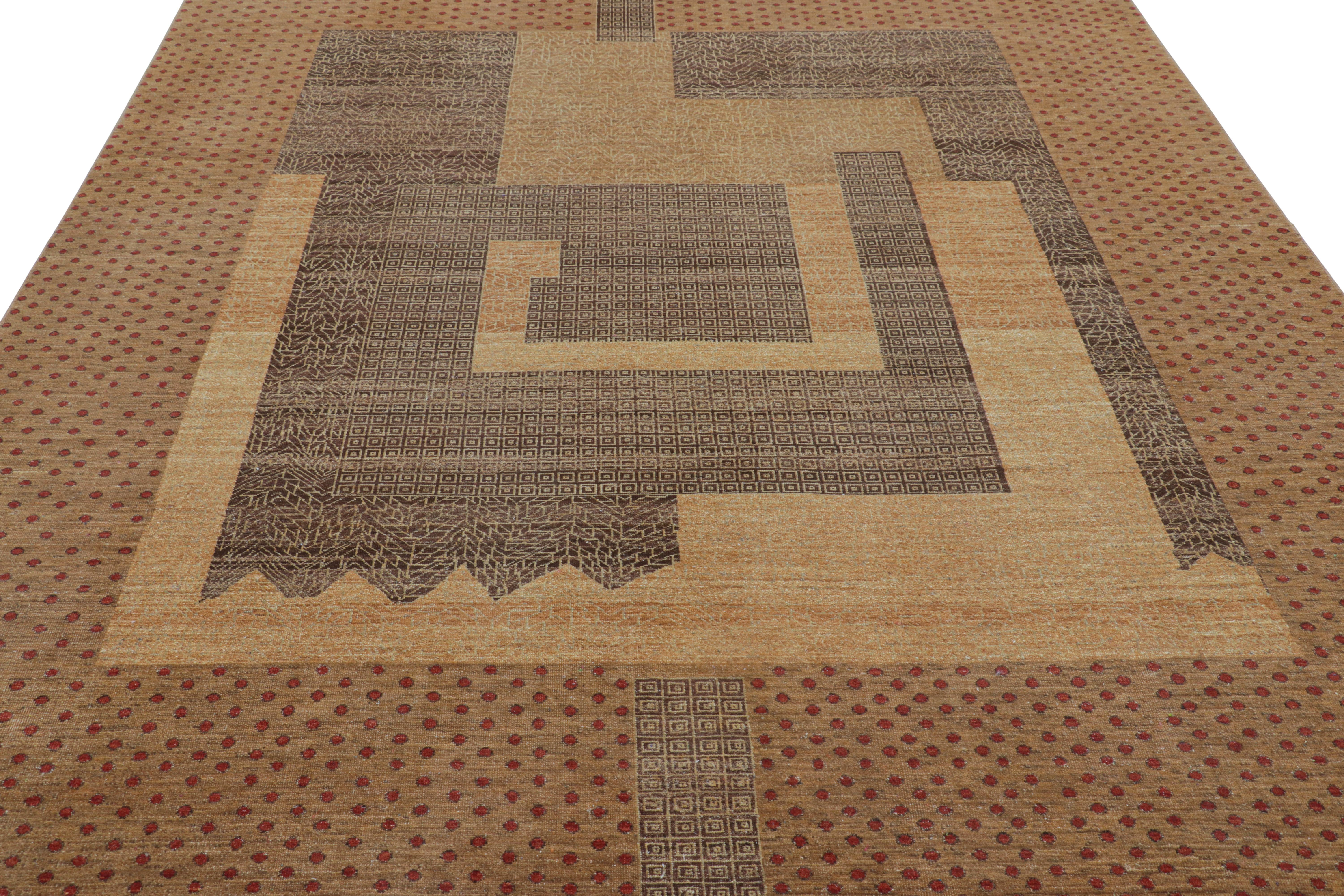 Annodato a mano Rug & Kilim’s French Art Deco Style Rug, Beige-Brown and Red Geometric Patterns in vendita