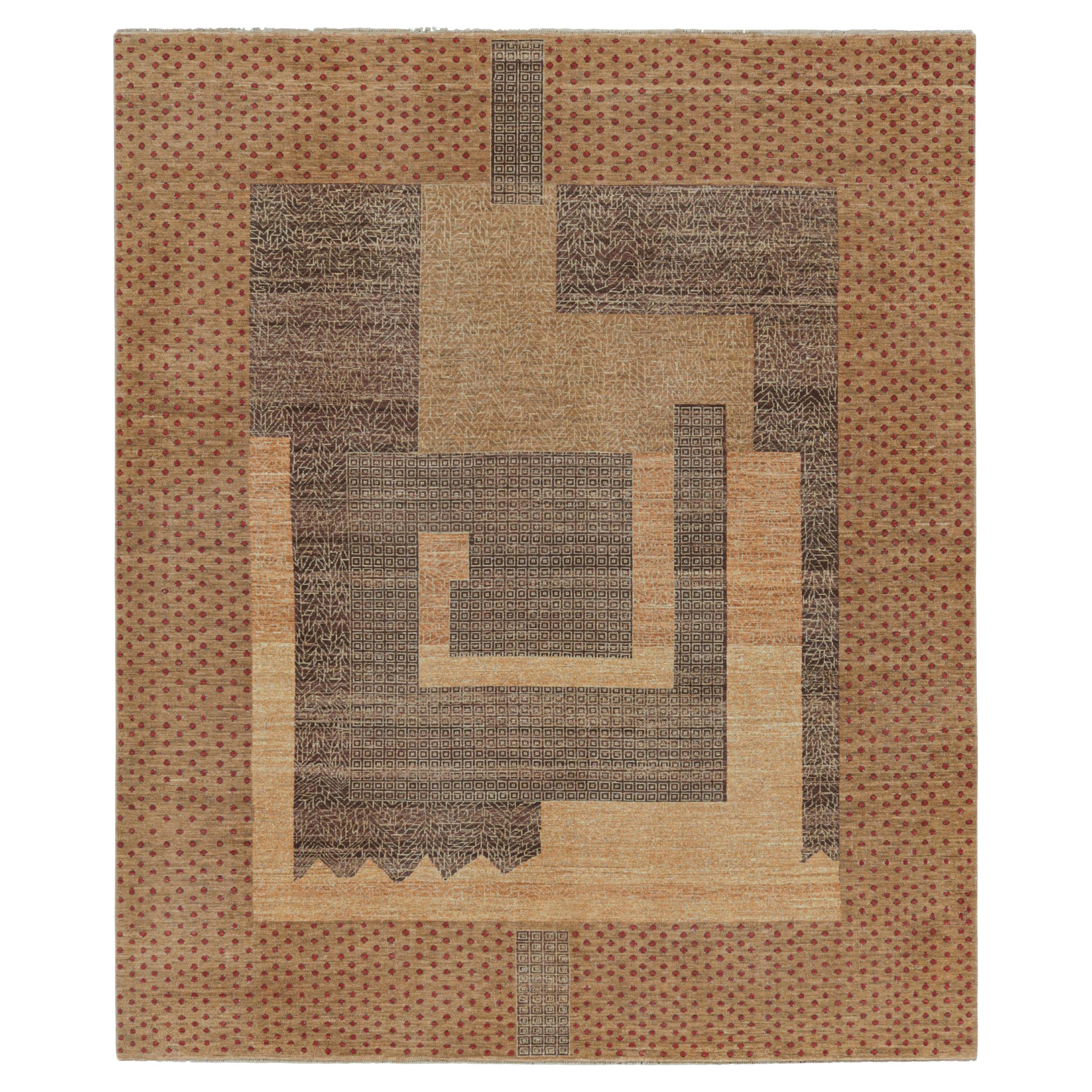Rug & Kilim’s French Art Deco Style Rug, Beige-Brown and Red Geometric Patterns