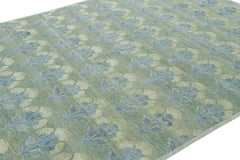 Rug & Kilim’s Custom Block Print Rug Design with Blue and Green Floral Pattern