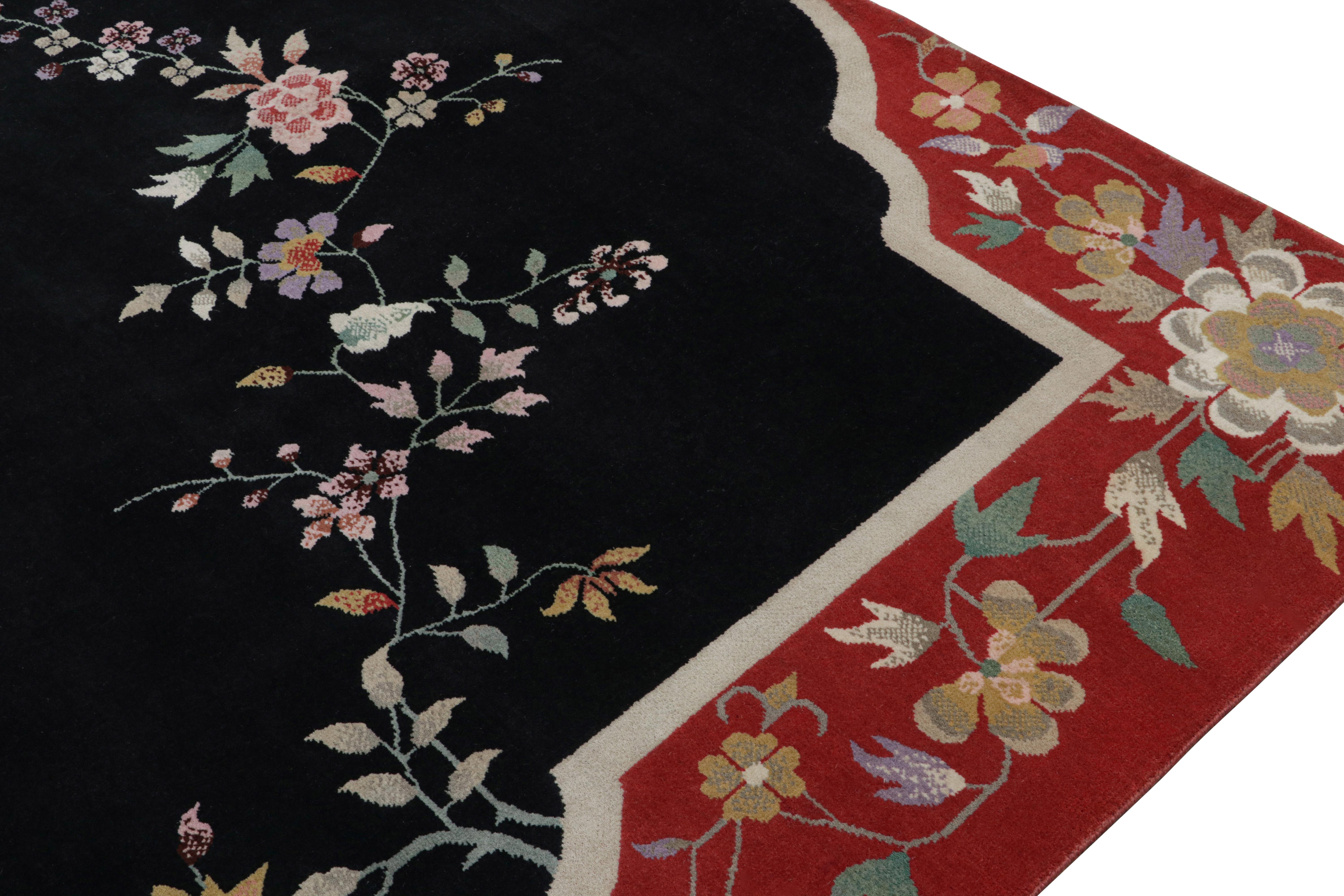 Rug & Kilim’s Chinese Art Deco Style Custom Rug Design with Floral Patterns In New Condition For Sale In Long Island City, NY