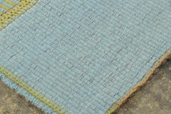 Rug & Kilim’s Custom Contemporary Rez Kilim in Green and Blue Stripes