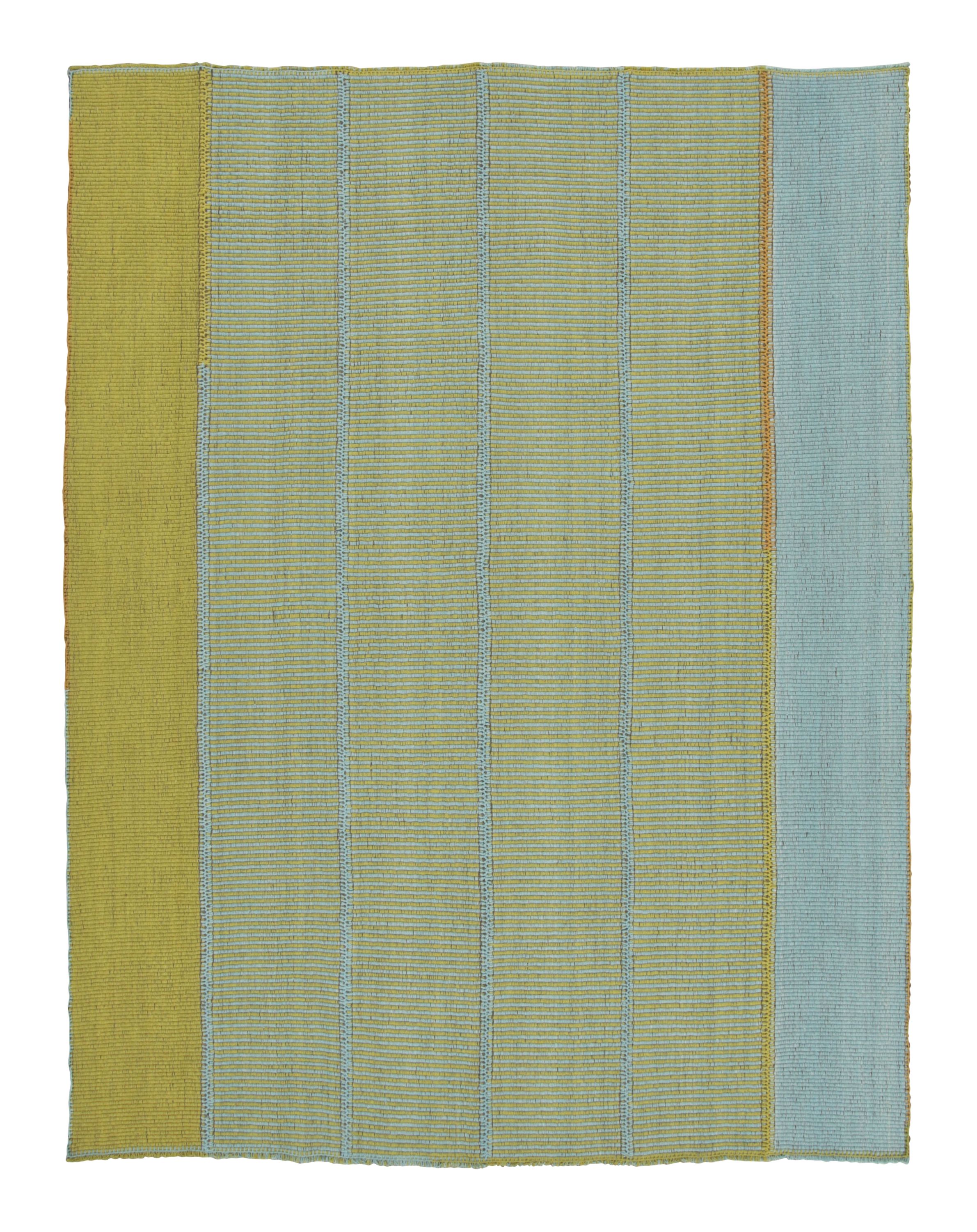 Rug & Kilim's Custom Contemporary Rez Kilim in Green and Blue Stripes (tapis contemporain à rayures vertes et bleues) en vente