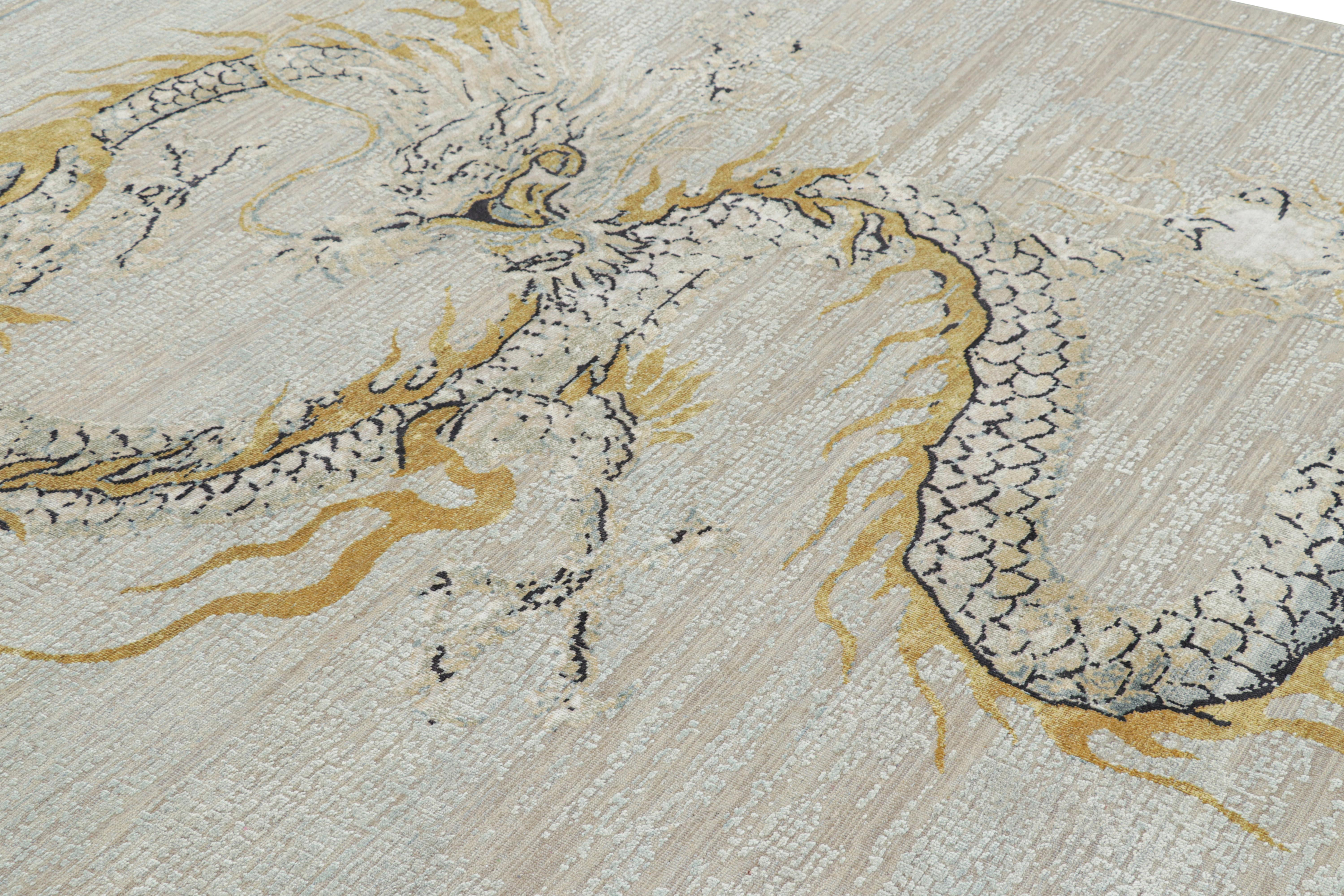 Hand-knotted in wool and silk, this 8x10 custom rug from the Modern Classics Collection by Rug & Kilim is a contemporary homage to antique Chinese dragon rugs.

On the Design: 

These photos represent a 8x10 modern rug as inspired by antique Chinese