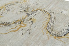 Rug & Kilim’s Custom Dragon Style Rug in White with Dragon Pictorial in Gold