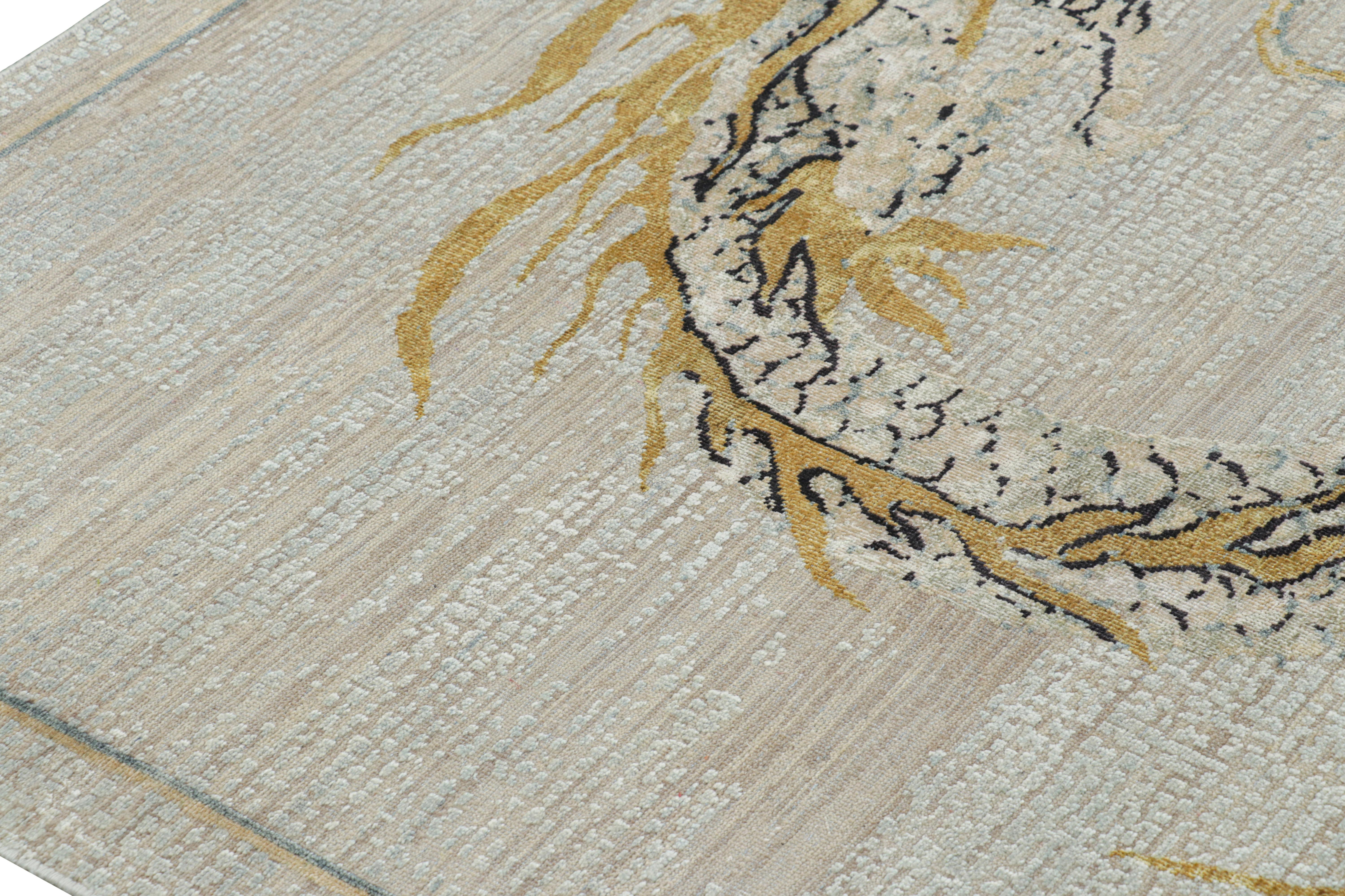Rug & Kilim’s Custom Dragon Style Rug in White with Dragon Pictorial in Gold In New Condition For Sale In Long Island City, NY
