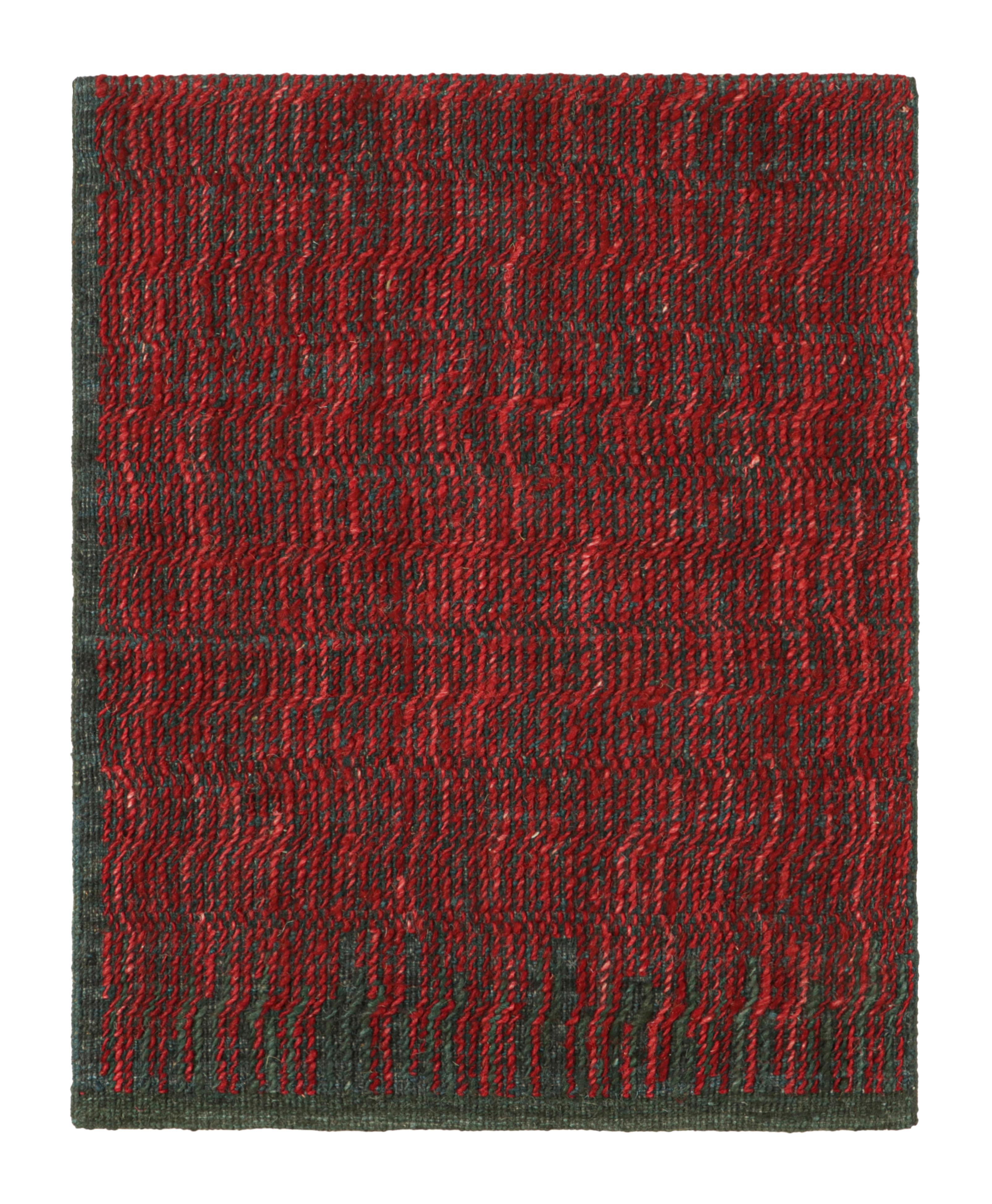 Muestra de alfombra de tejido plano a medida de Rug & Kilim, gris con motivos de textura burdeos Pakistaní en venta