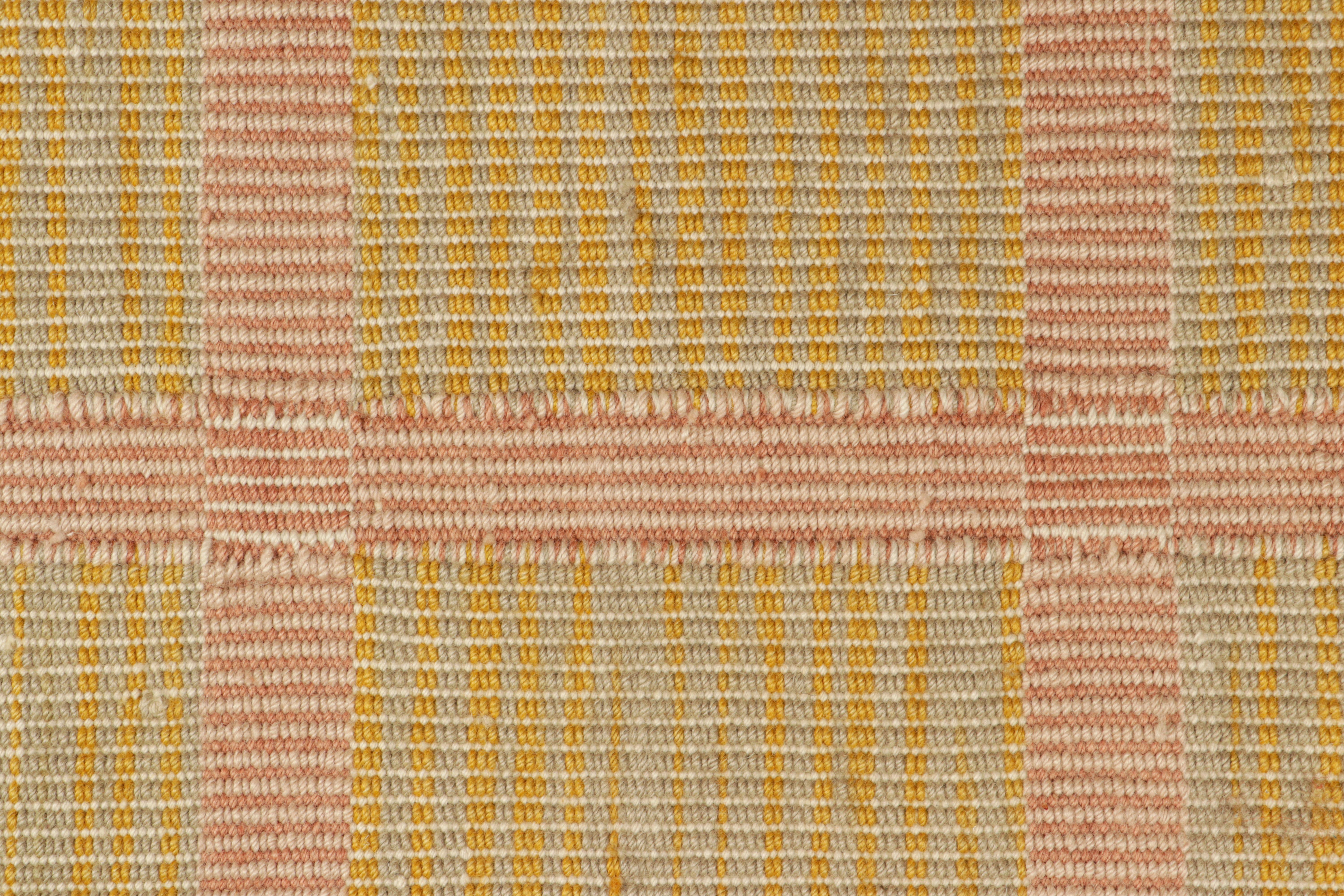 Modern Rug & Kilim’s Custom Flatweave Rug Sample with Yellow and Pink Geometric Pattern For Sale